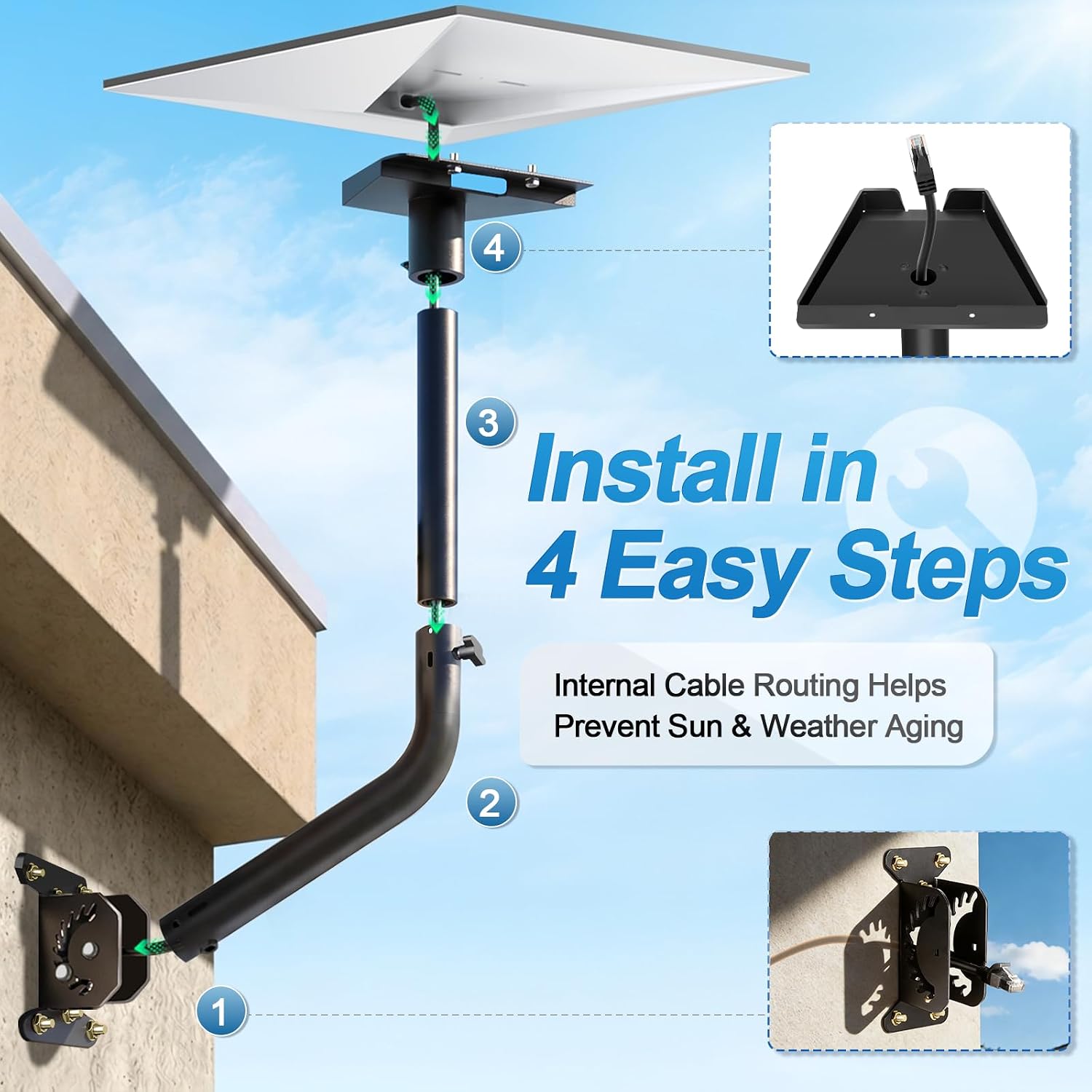 Detalle de Starlink Mount with Extension-Adjust Angle Without Disassembly | Gen 3 Roof/Wall Mount (Black)