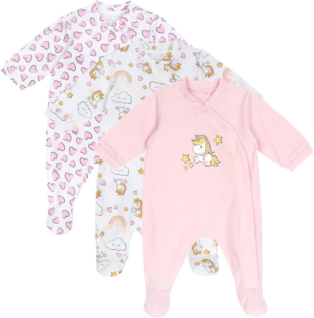 Detalle de Chicco Set Tutine Neonato e Neonata (3 pezzi) con Piedino in Morbido Cotone - 0–24 mesi