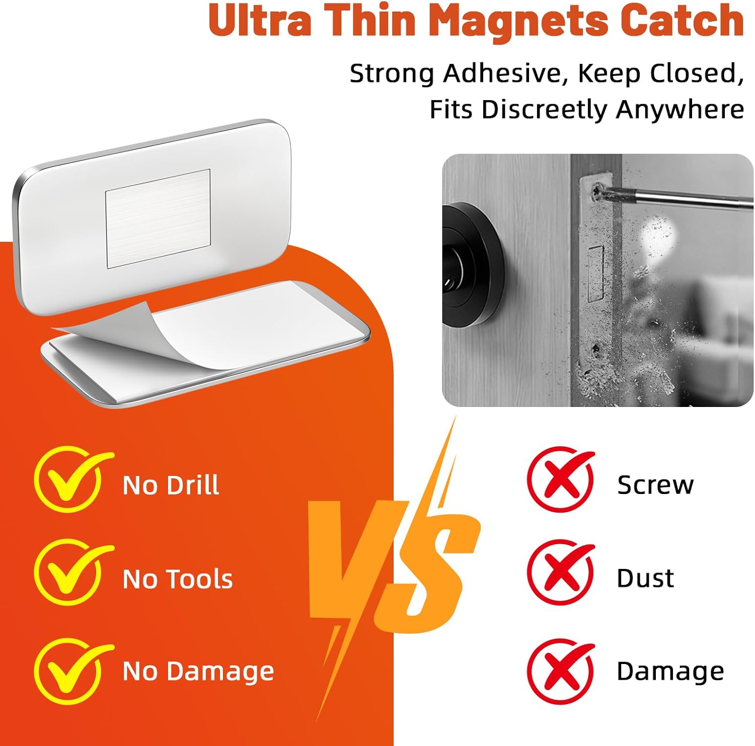 Detalle de Jiayi Ultra-Thin Cabinet Door Magnets 4 Pack – Adhesive Quiet Magnetic Door Catch