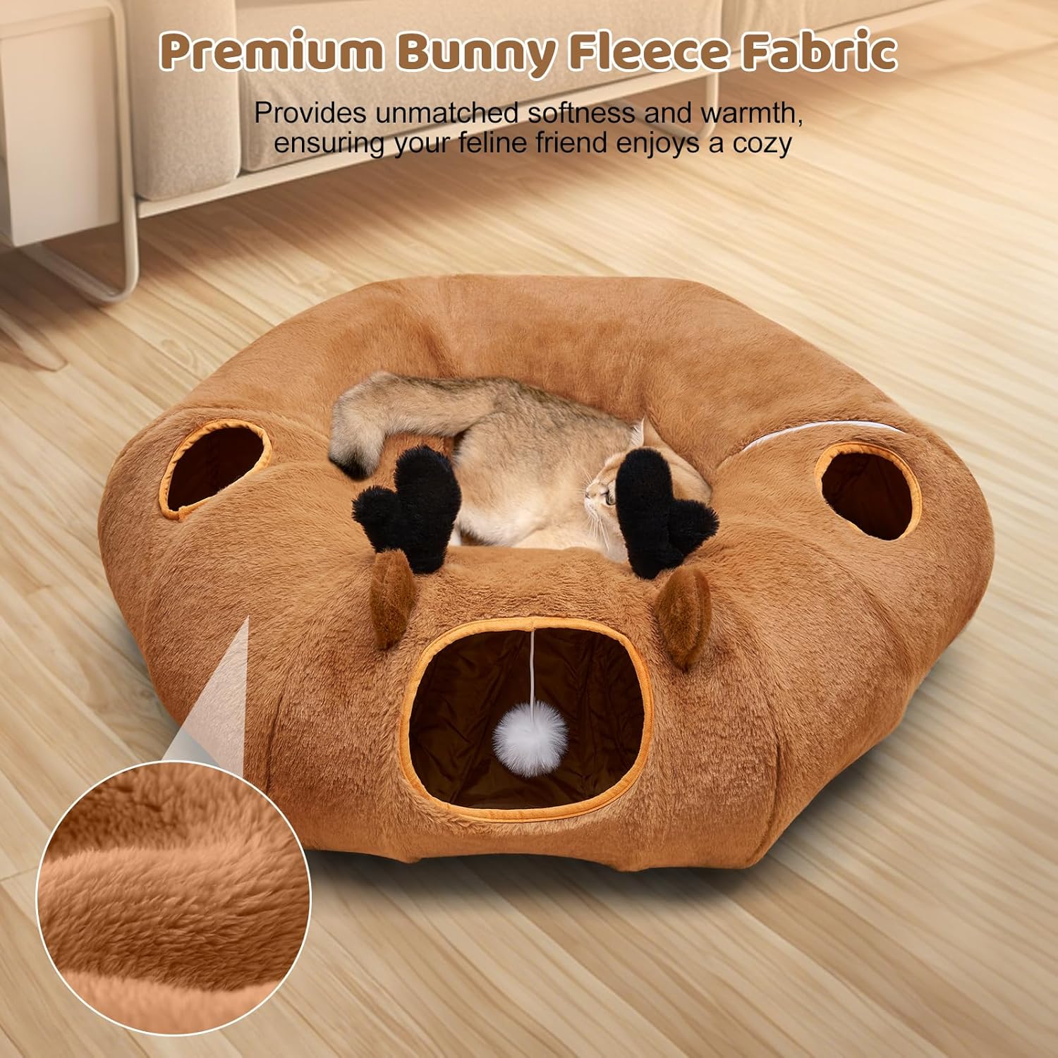 Detalle de Odoland Cat Tunnel Bed (Foldable Donut Tunnel) with Ball & 4 Peek Holes