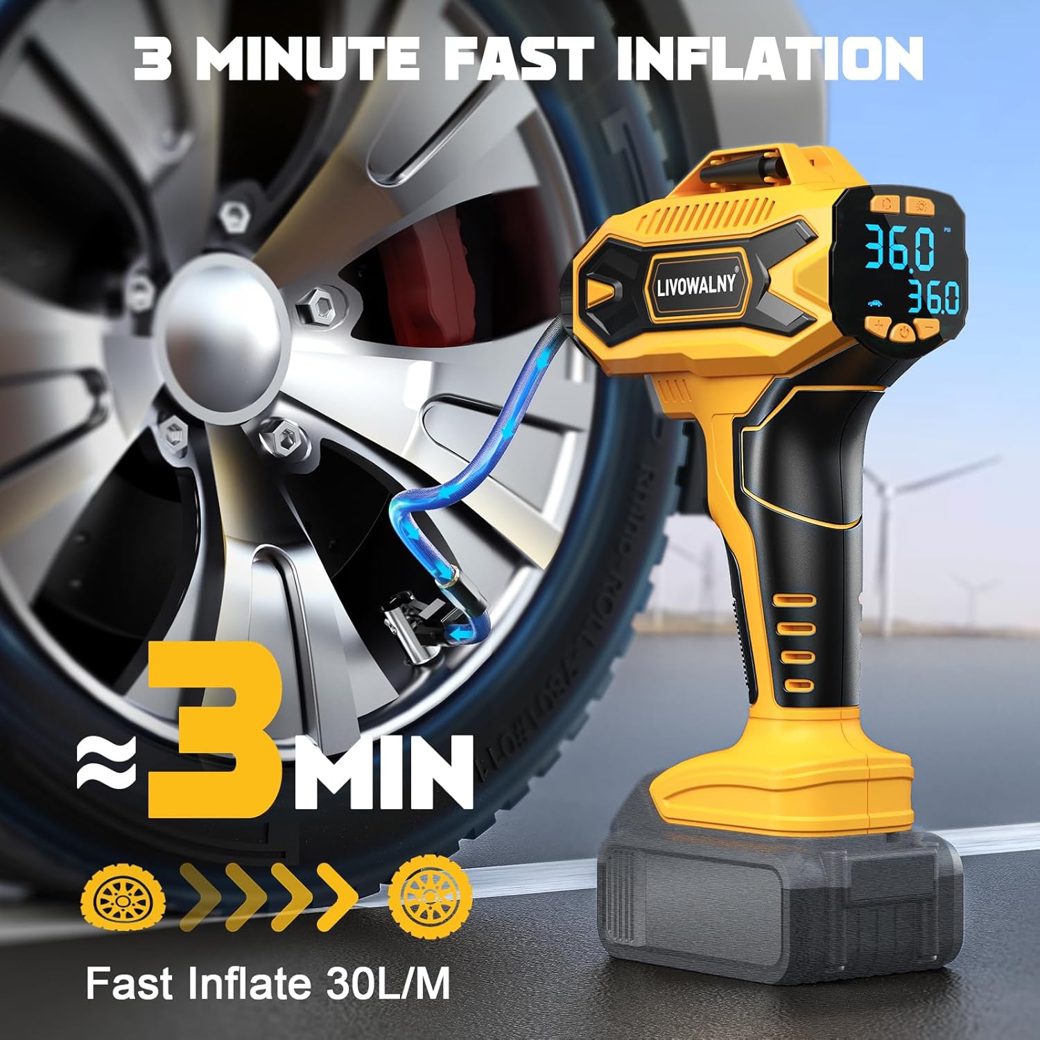 Detalle de LIVOWALNY 160PSI Cordless Tire Inflator