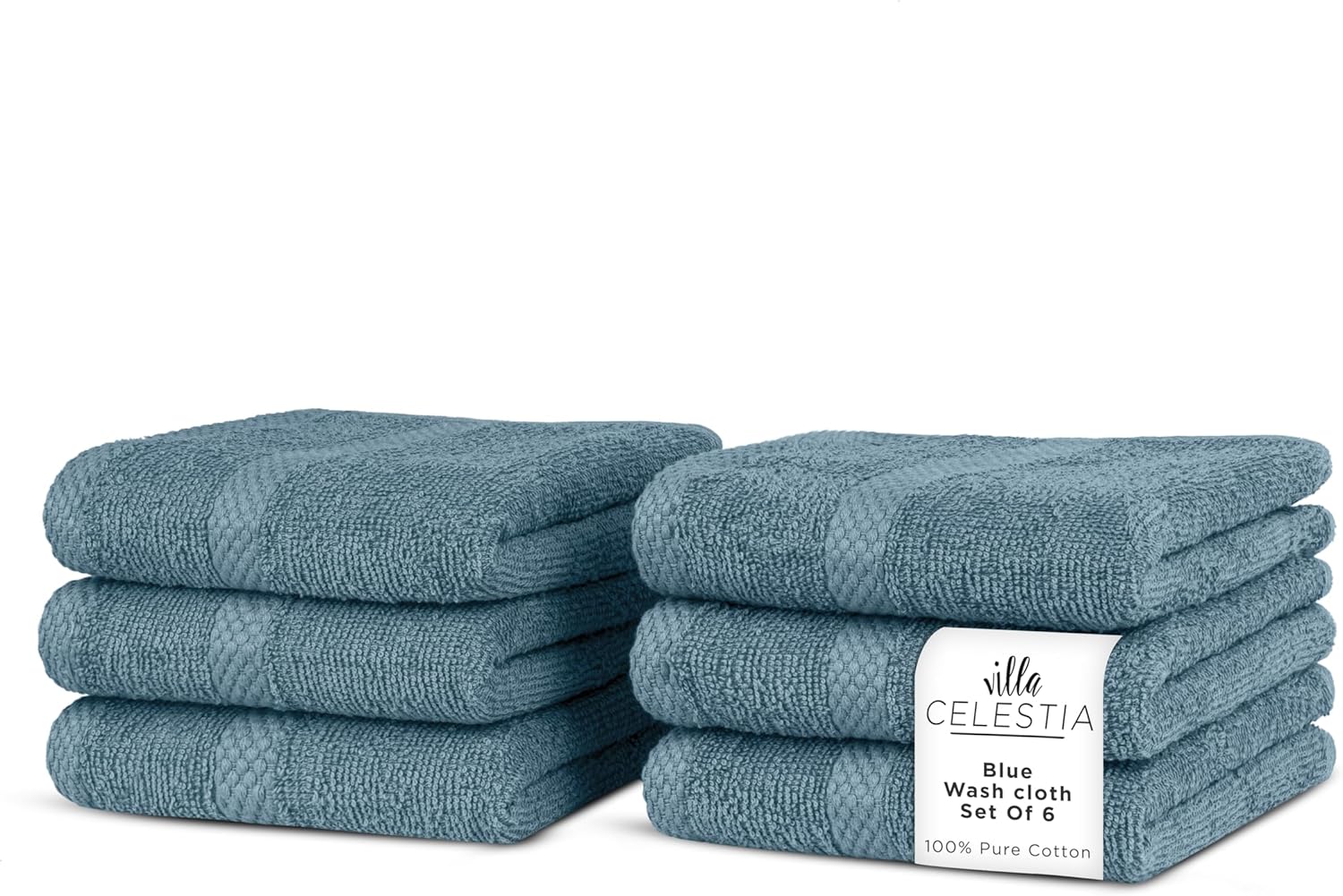 Detalle de Villa Celestia Cotton Washcloths Set of 6, 12x12 Inches — 100% Ring-Spun Combed Cotton