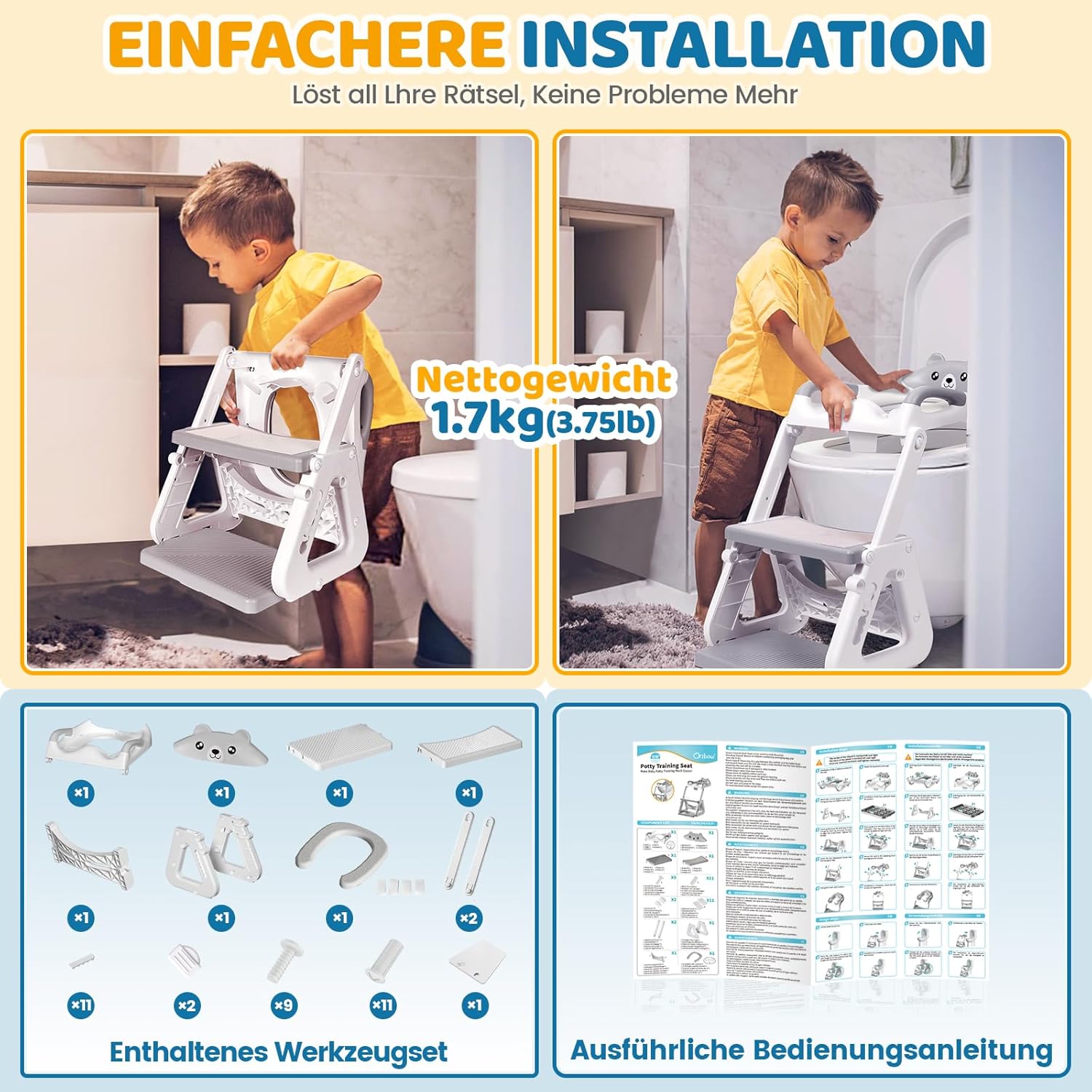 Thumbnail 5 de Orzbow Toilettensitz Kinder mit Treppe đźš˝