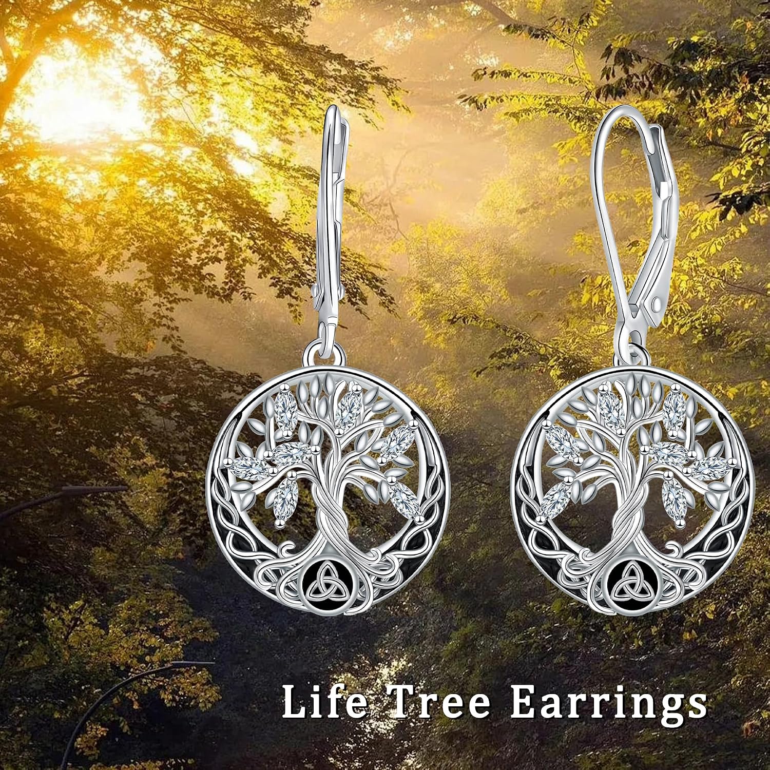 Detalle de Micory Damen hängende Ohrringe aus 925 Sterling Silber mit Lebensbaum-Design (32 × 15 mm)