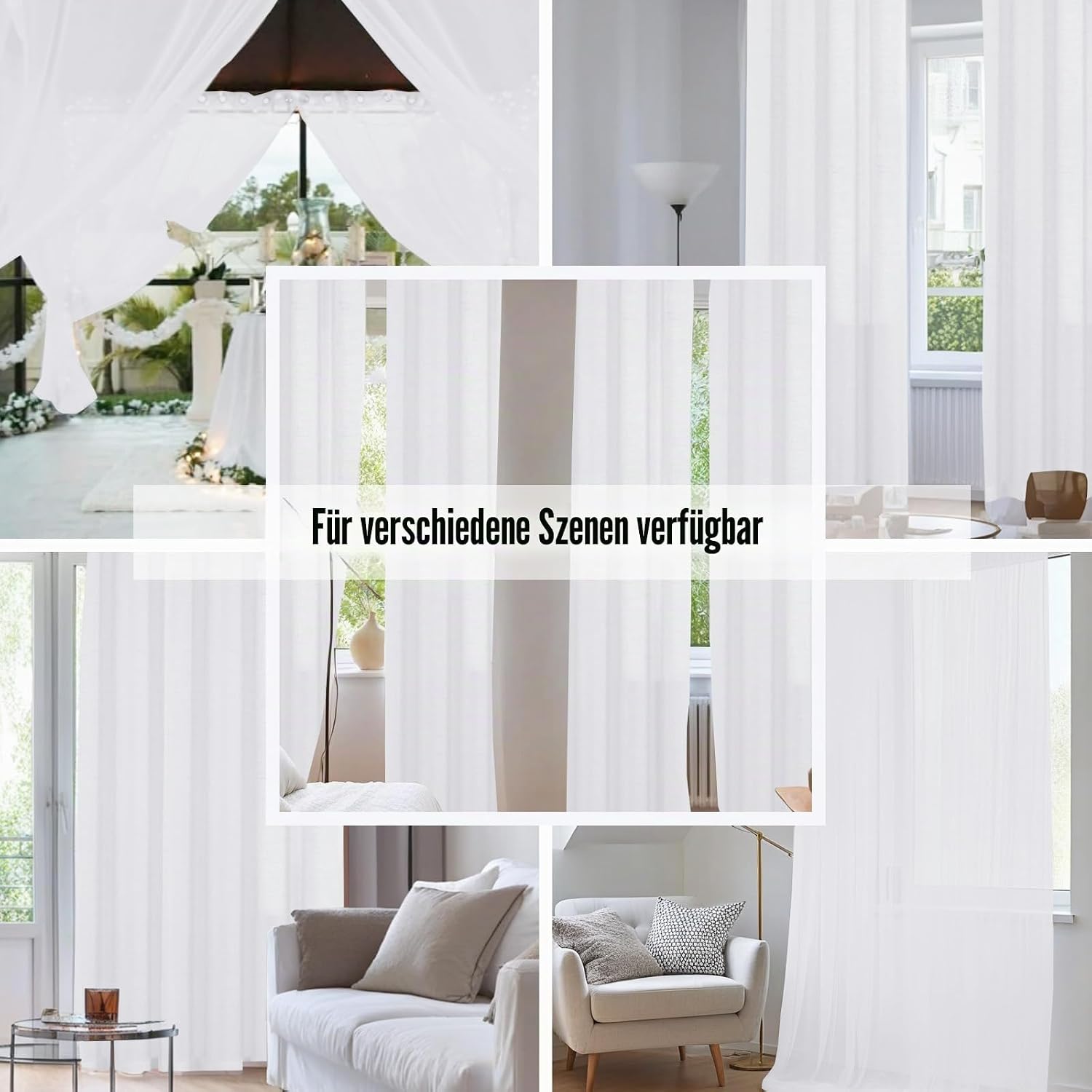 Thumbnail 6 de BellaHills Gardinen Leinenoptik Kurz Vorhänge – Leinenstoff, Halbtransparent, Weiß, 2er Set (145x140 cm)
