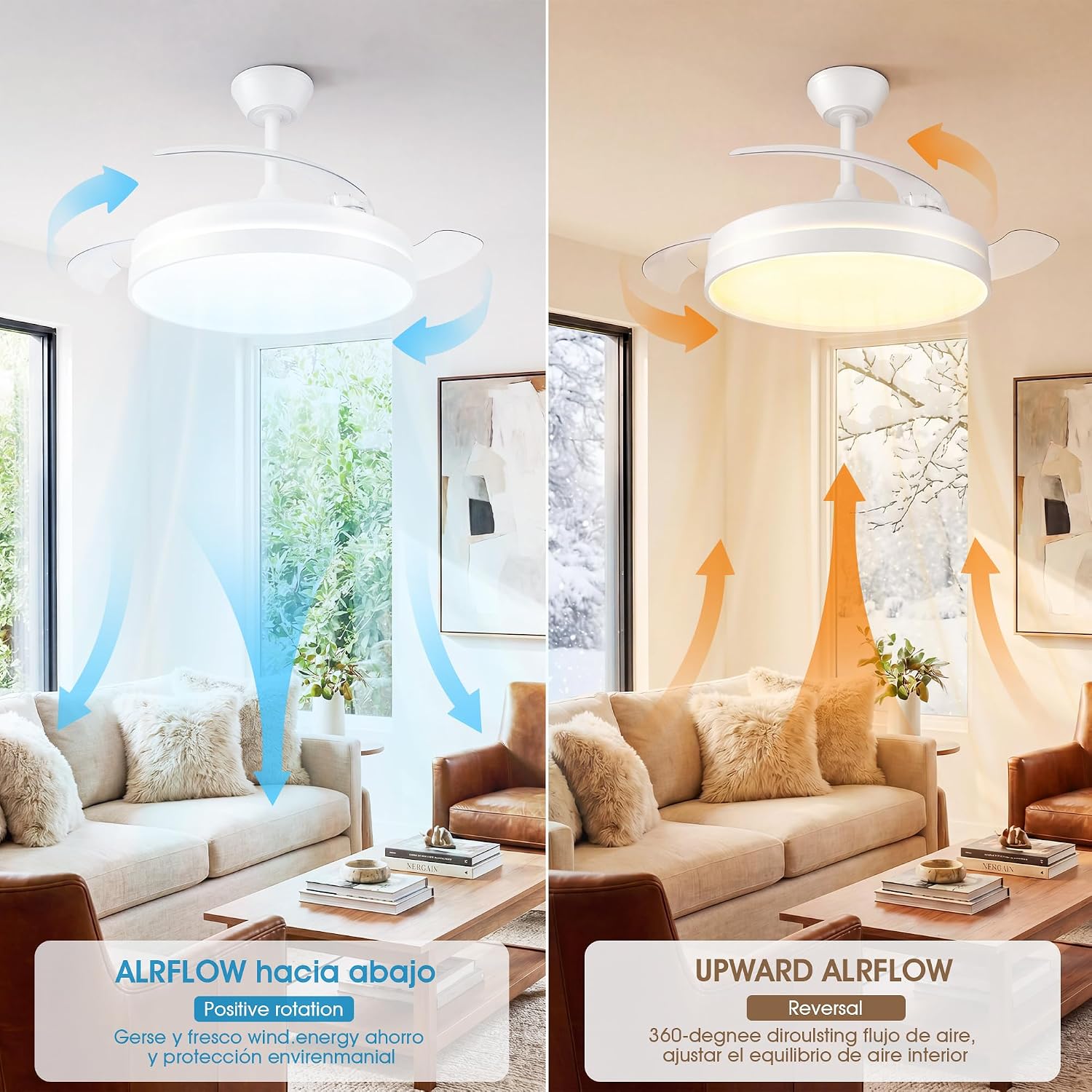 Thumbnail 2 de NIORSUN Ventilador de techo con luz 42" (106 cm) con aspas retráctiles, 3 tonalidades de luz, control por APP y mando, 6 velocidades