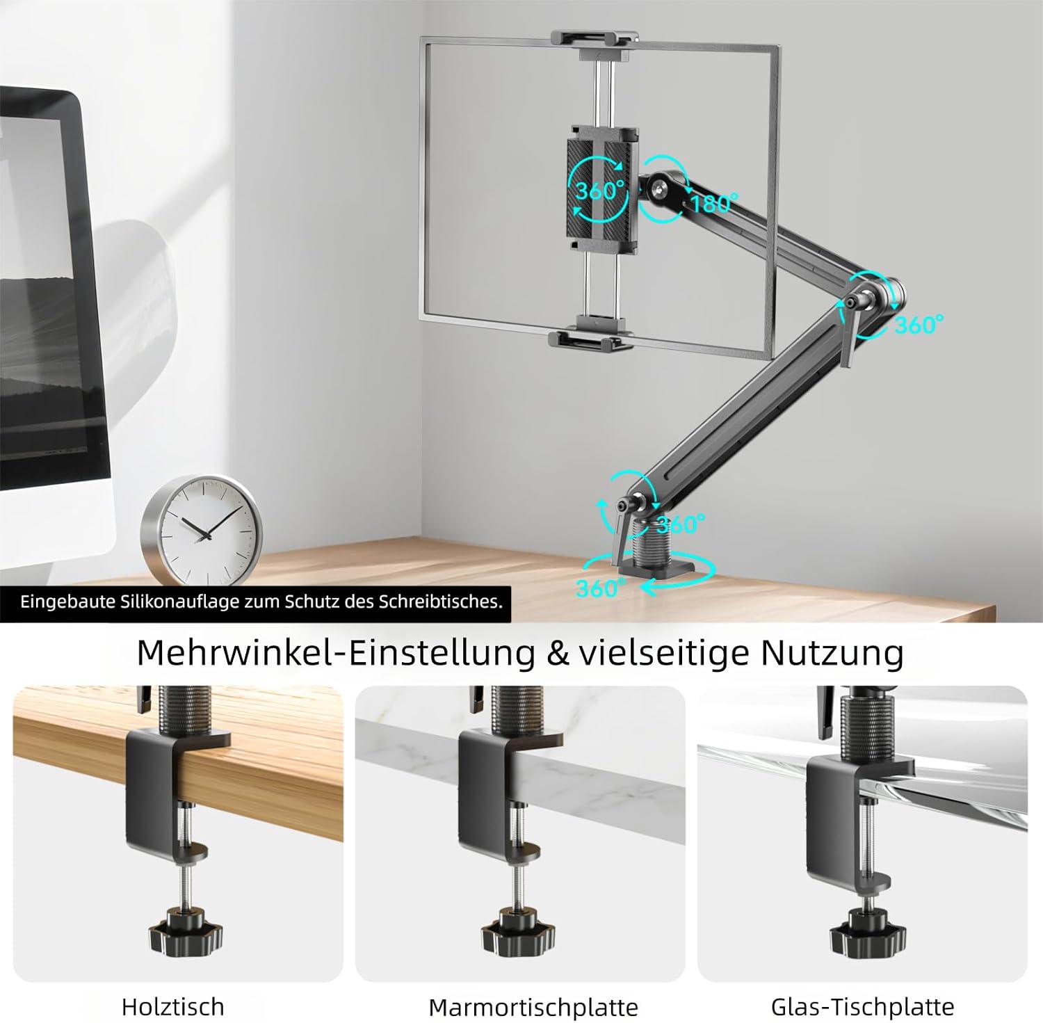 Detalle 2 de Feising Tablet-Halterung für Tisch aus Aluminium – tragbar für 4,7 bis 18,5 Zoll (iPad & Galaxy)