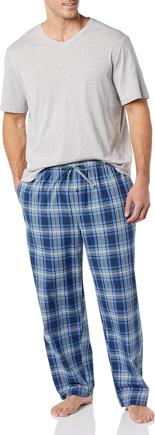 Detalle de Amazon Essentials Men's Cotton Stretch Poplin Pant with Cotton Jersey T-Shirt Pajama Set