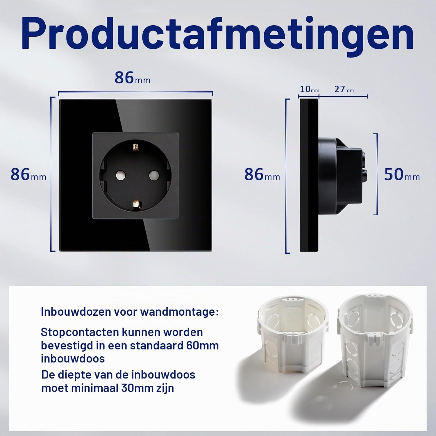 Detalle 2 de BSEED 1 Schuko-wandcontactdoos, zwart met glazen afdekplaat, 16 A