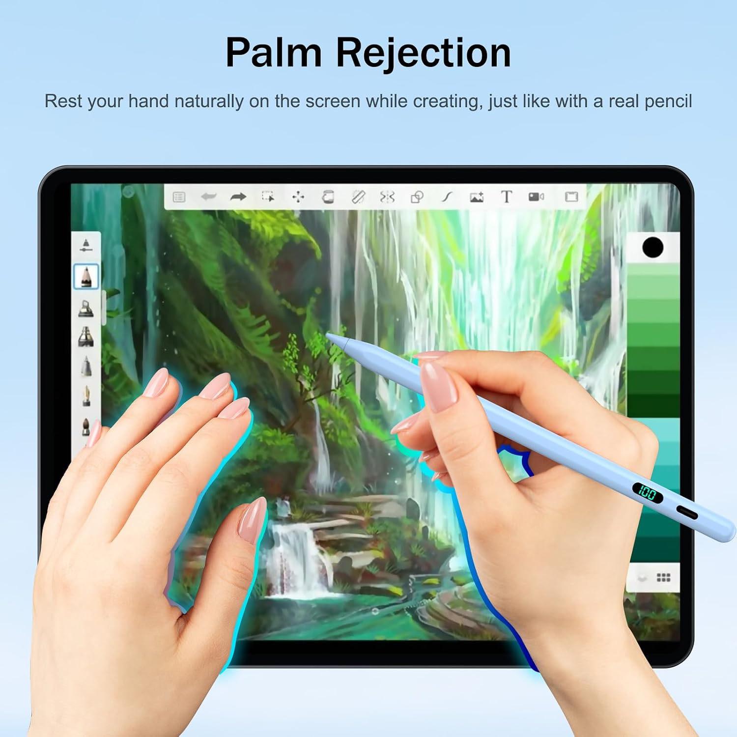 Detalle 1 de FOJOJO Stift für iPad 2025–2018 mit LED-Ladestandsanzeige – Pencil für iPad 11/13, Air, Pro, mini (ohne Druckempfindlichkeit)