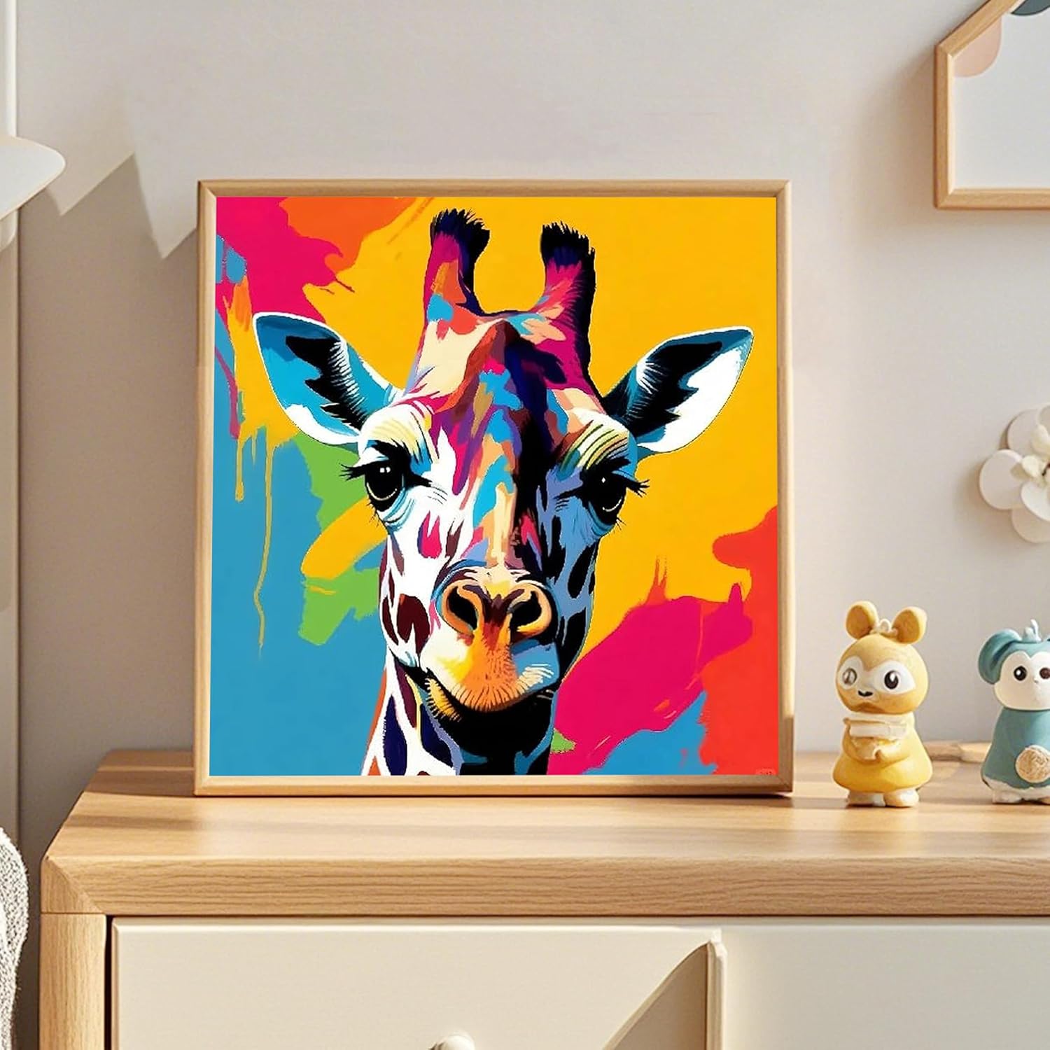 Thumbnail 1 de Yunruily 4er-Set Malen nach Zahlen für Kinder mit Rahmen (Giraffe & Löwe) – Paint-by-Numbers ab 7/8 Jahren