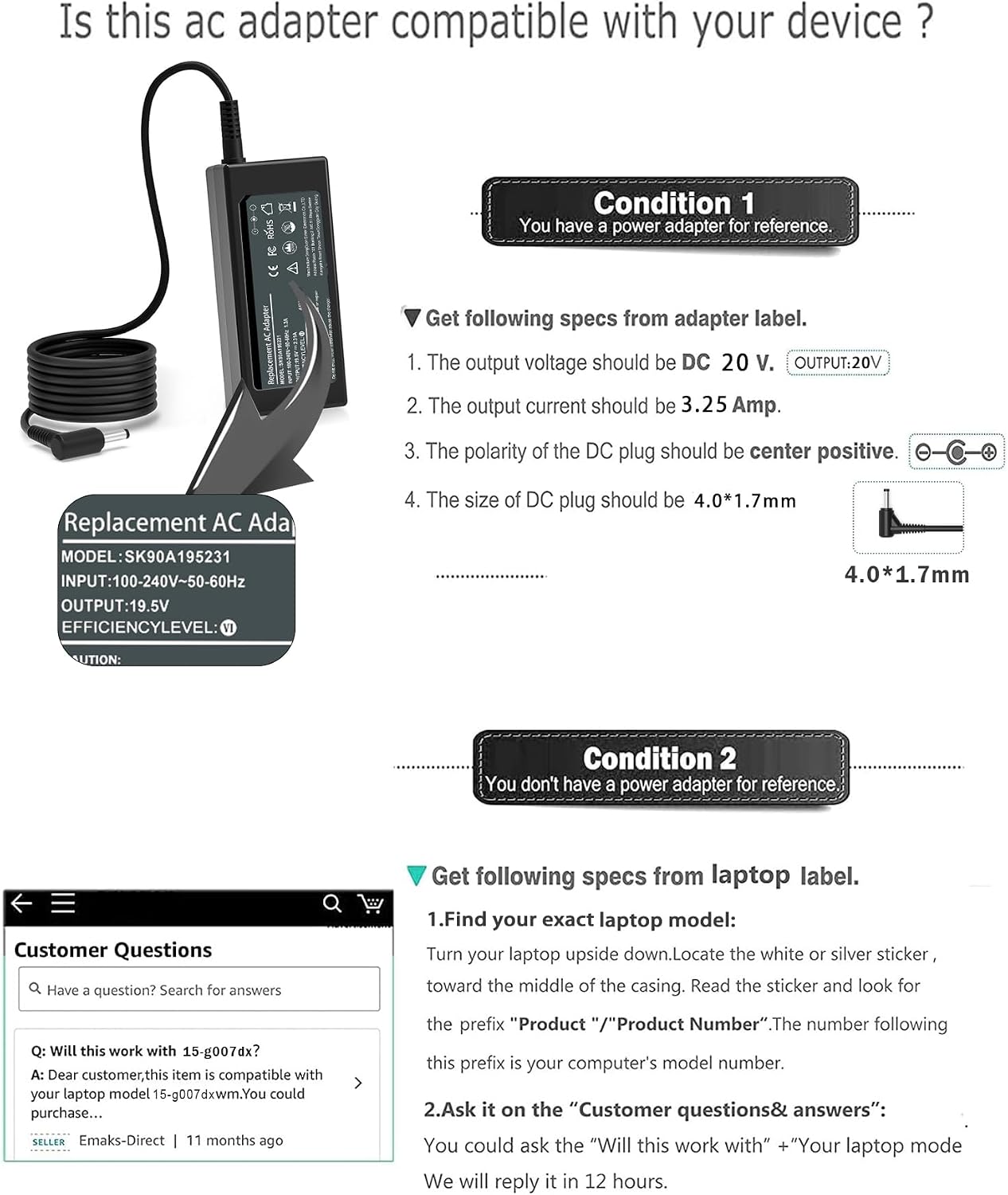 Thumbnail 3 de JPEOAYBI 65W Laptop Charger for Lenovo
