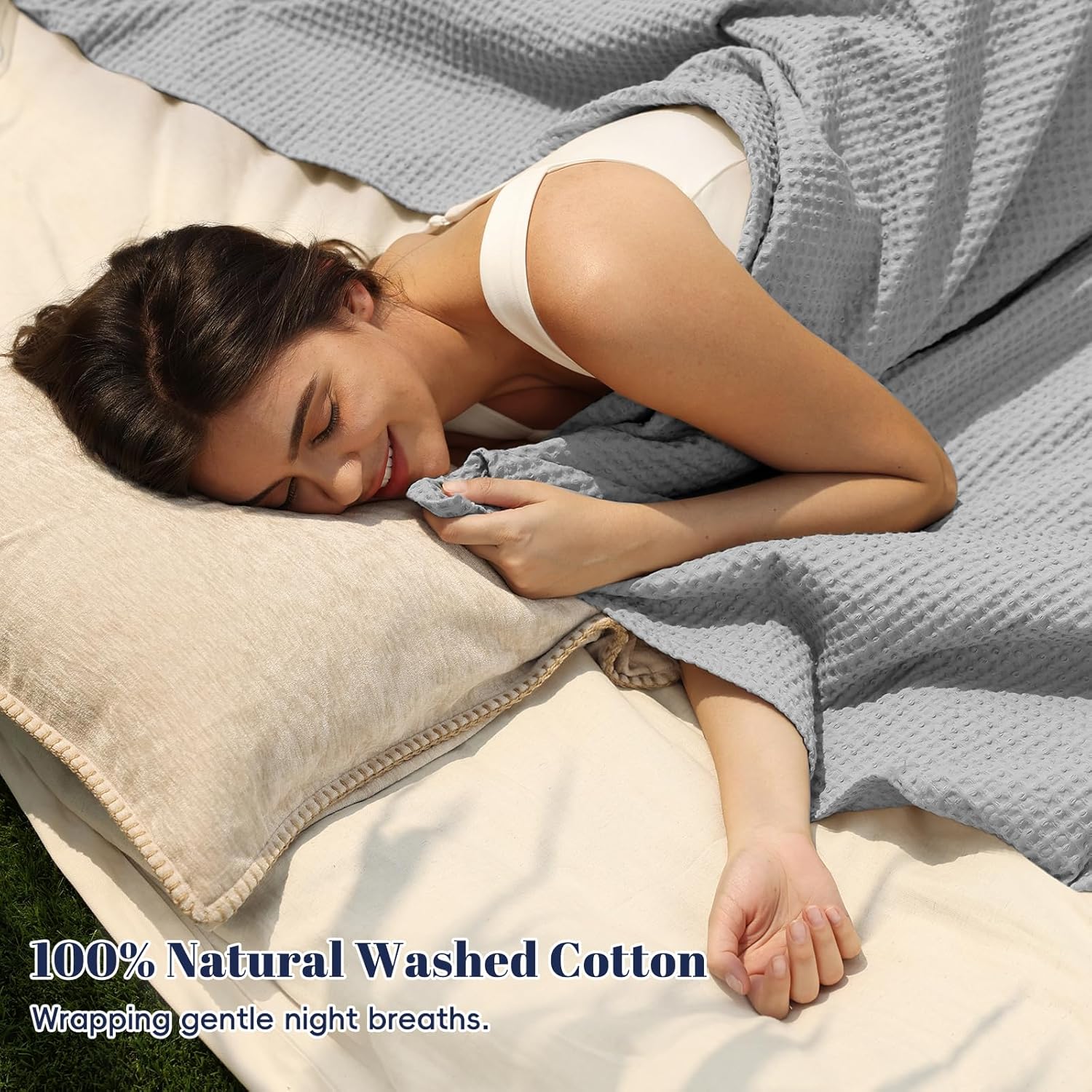 Thumbnail 3 de PHF 100% Cotton Waffle Weave Blanket (Super King, 230 x 270cm) – Pre-washed Lightweight Breathable Throw, Oeko-TEX certified, Light Grey