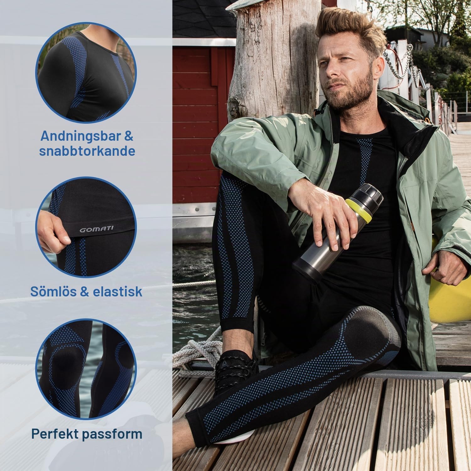 Detalle de Celodoro termounderställ för män – sömlöst set i polyamid, polyester och elastan