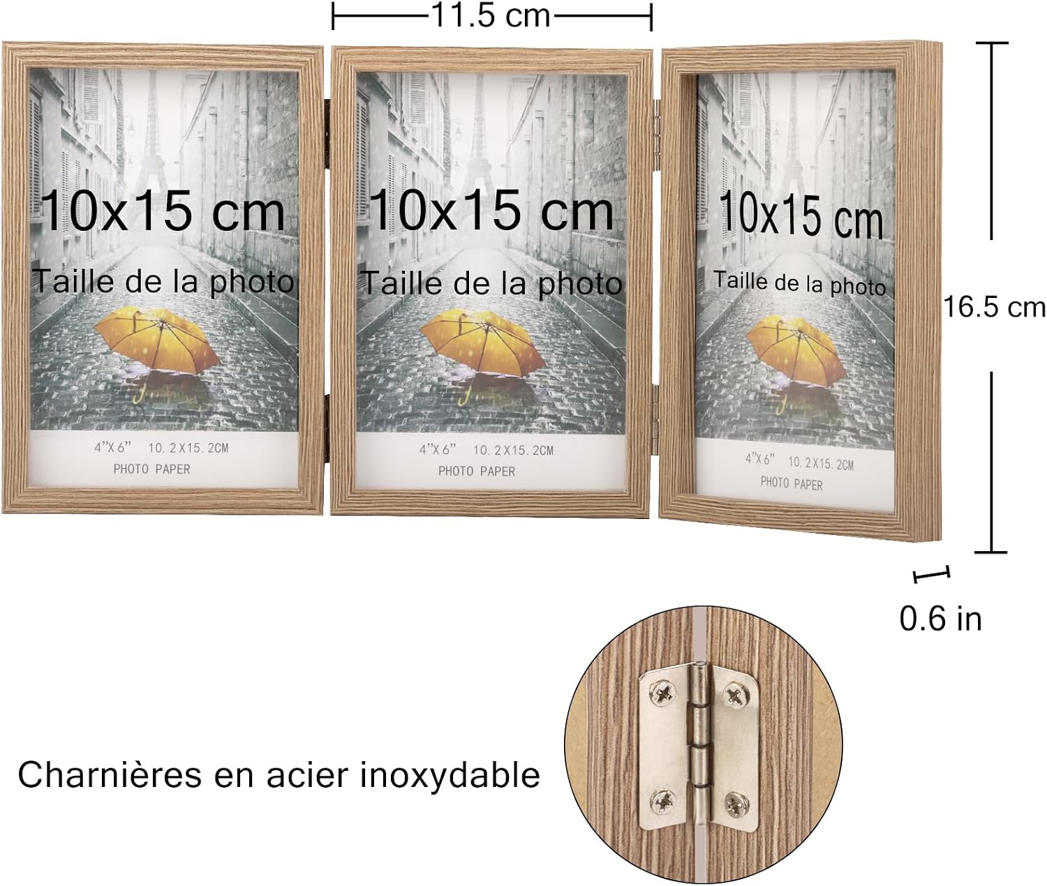 Detalle de AVEAX Cadre Photo 10x15 cm Triple pour table