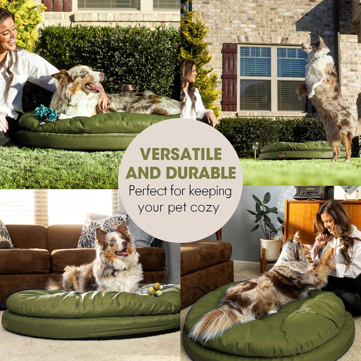 Detalle de ClevaHome Cuccia Ortopedica per Cani — Letto Rotondo a Doppio Strato, Tessuto Idrorepellente, Fondo Antiscivolo e Copertura Lavabile (Verde Oliva, L)