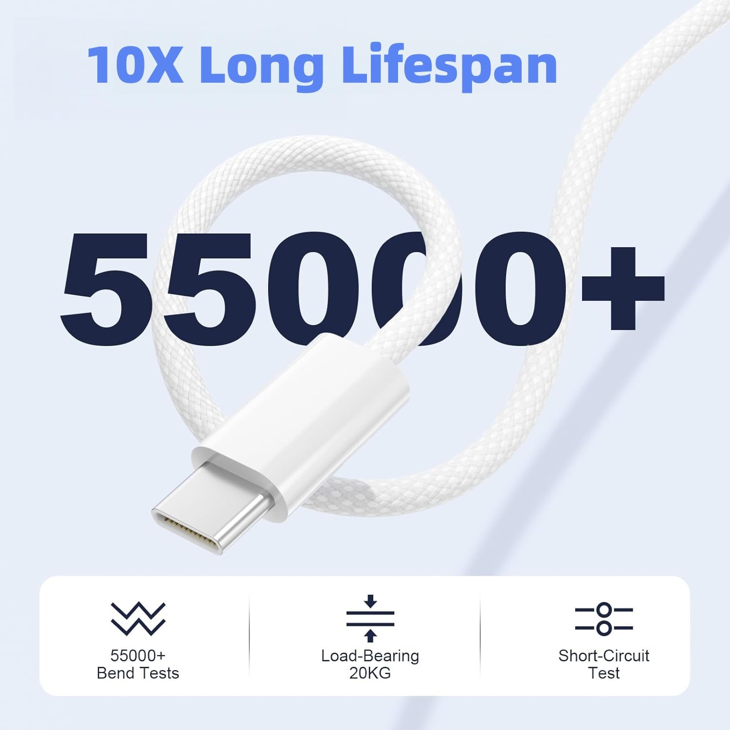 Detalle de Wenboow USB C to USB C Charger Cable – 2m, 2-Pack, 60W Fast Charging