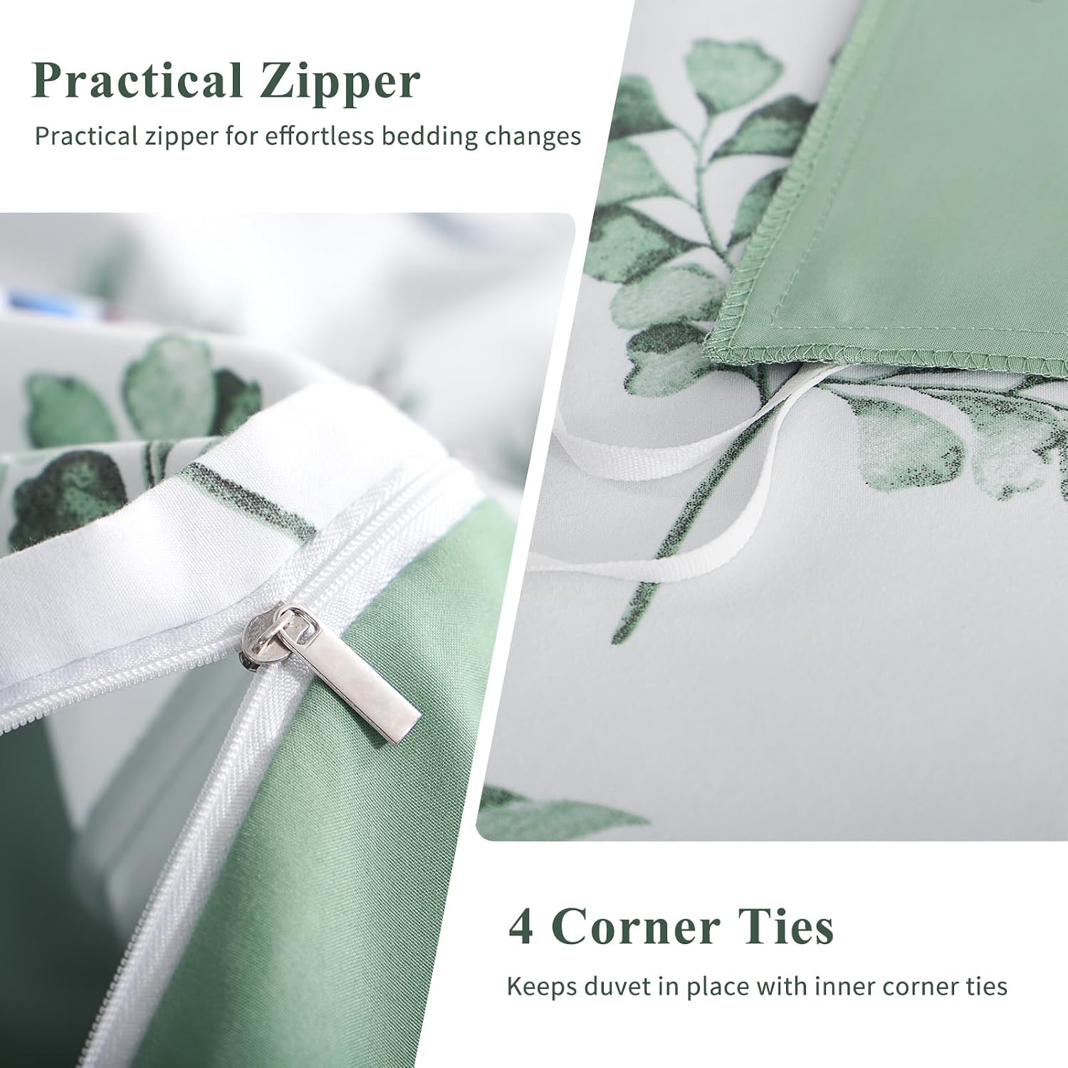 Detalle de Tifschlaf King Size Duvet Cover Set with Pillowcases – Floral Sage Green, 220x230 cm