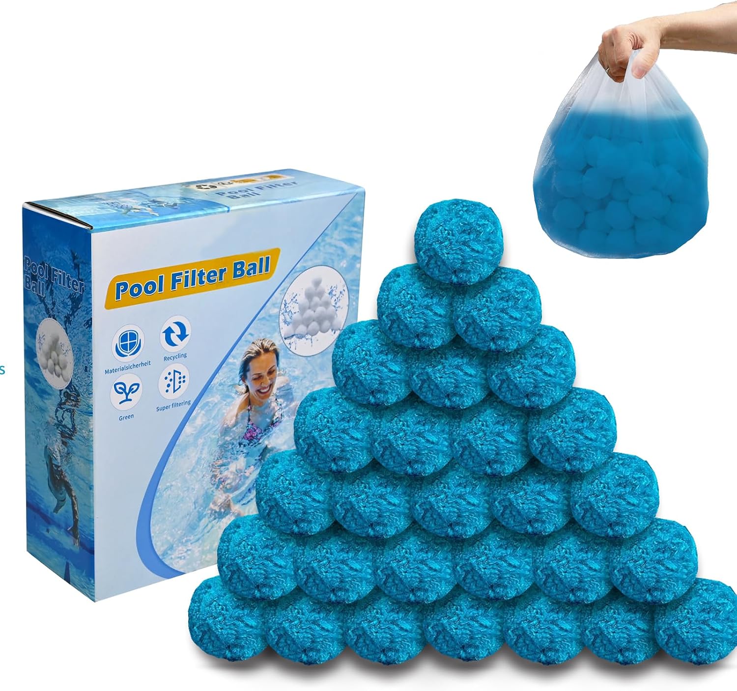 Detalle de KBJALQ Pool Filter Balls, 3.1 lb Blue Reusable Pool Filter Media