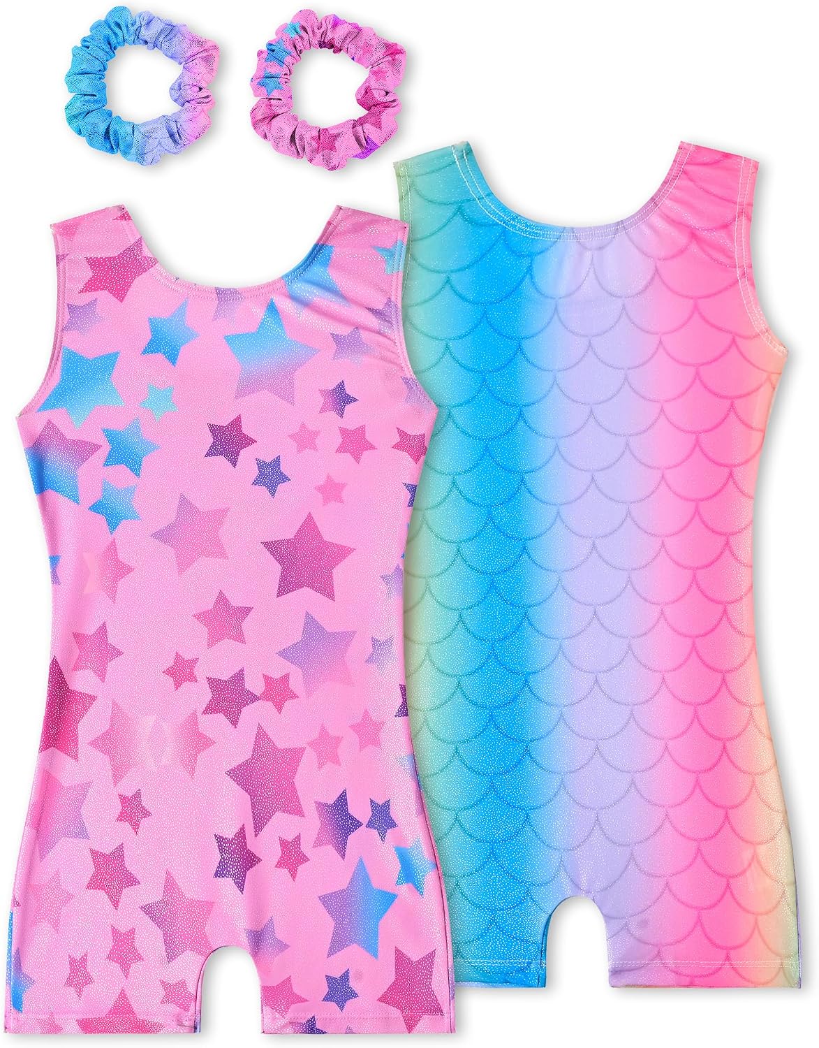 Detalle de Tstiti Sparkly Girls’ Gymnastics Leotards, 2-Pack with Matching Scrunchies