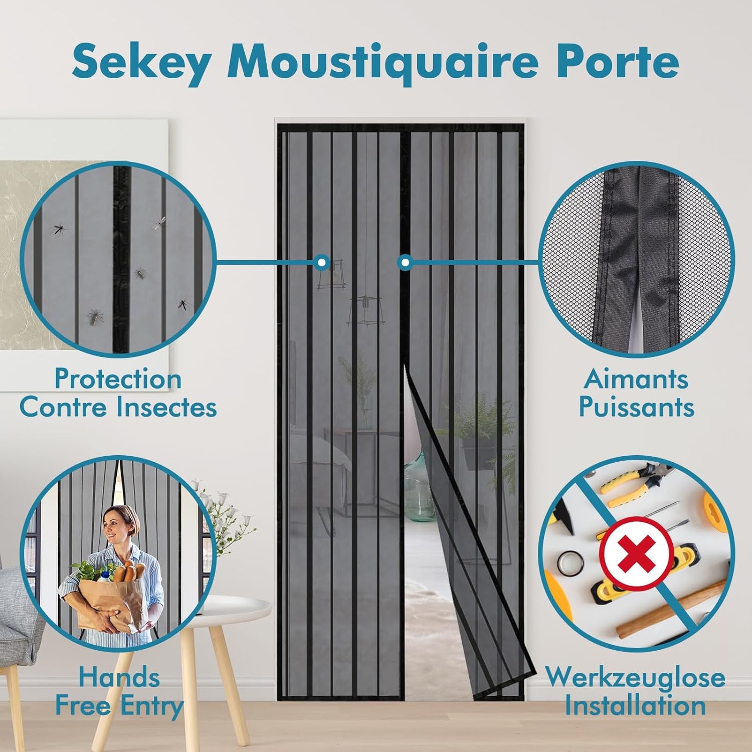 Detalle 2 de Sekey 85x225 cm Moustiquaire pour porte
