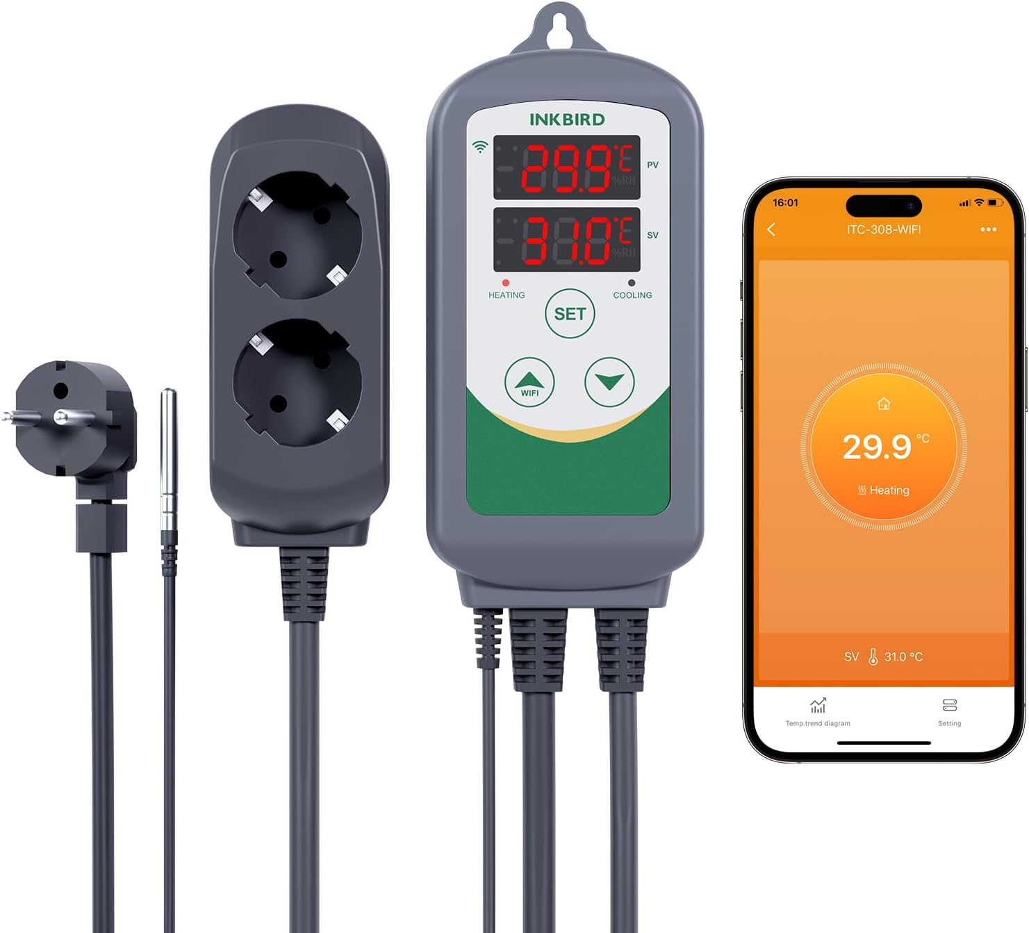 Detalle de Inkbird ITC-308 WIFI temperaturregulator för värme och kyla med appstyrning