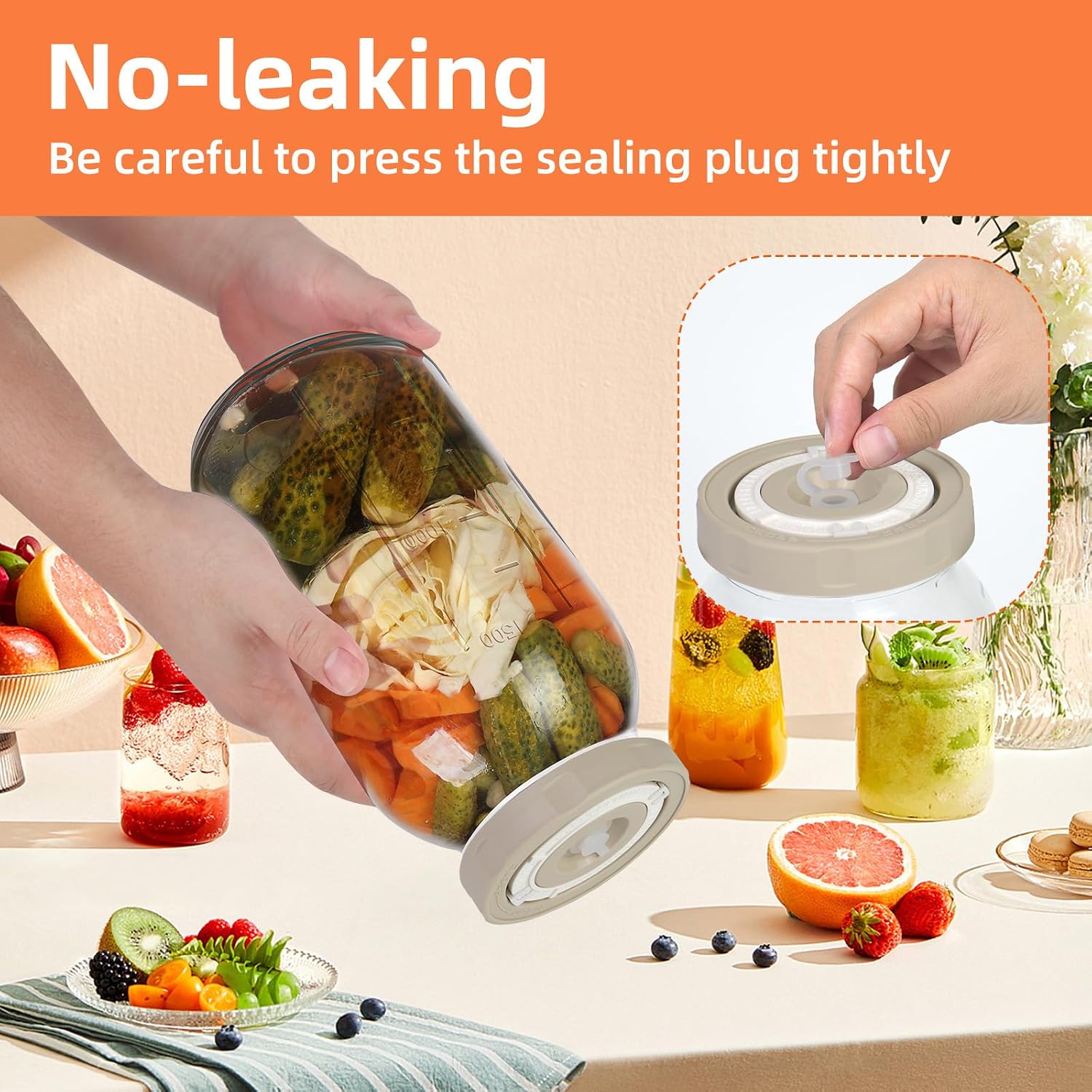 Detalle de YUEYEE Fermentierglas 2 Stück 2L mit Datumsanzeige – Gärglas mit Luftschleuse für Kimchi, Sauerkraut und mehr