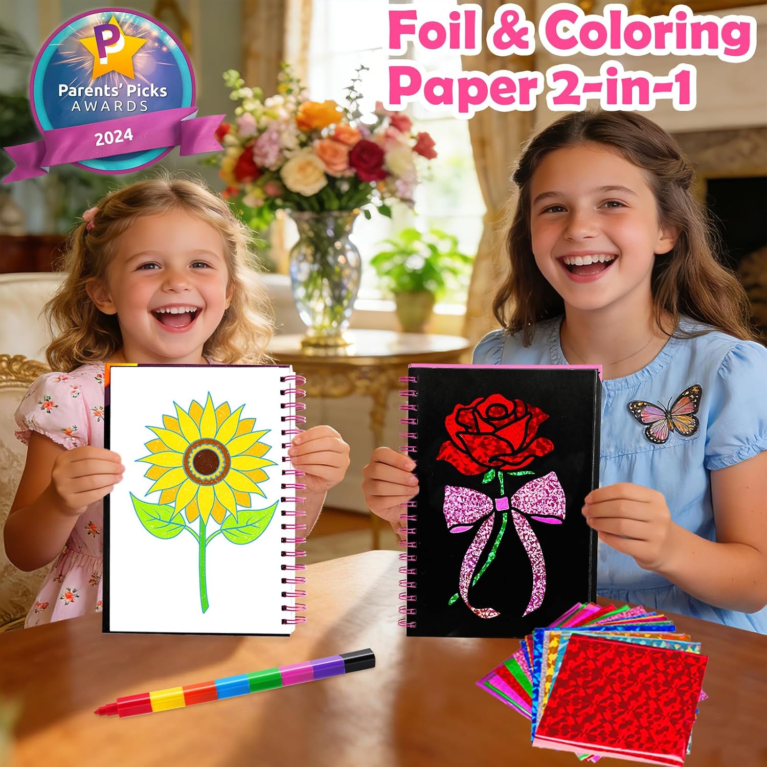 Detalle de LIKYMO Foil Art for Kids – Foil Craft Book Kit for Creative Play (Flowers)