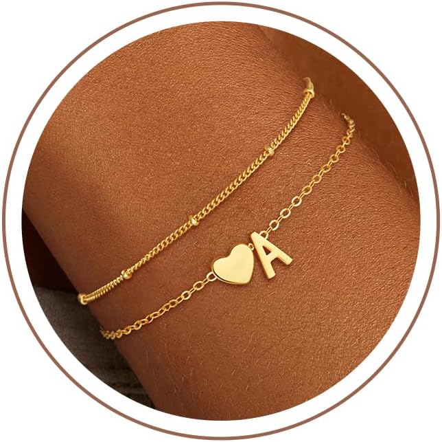 Detalle de SLOONG Damen-Armband Herz mit personalisierten Buchstaben, vergoldet (18K Gold/Silber) – verstellbare Armkette