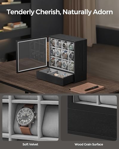 Thumbnail 3 de SONGMICS 12-Slot Wooden Watch Box JOW014B01 (Ebony Black)