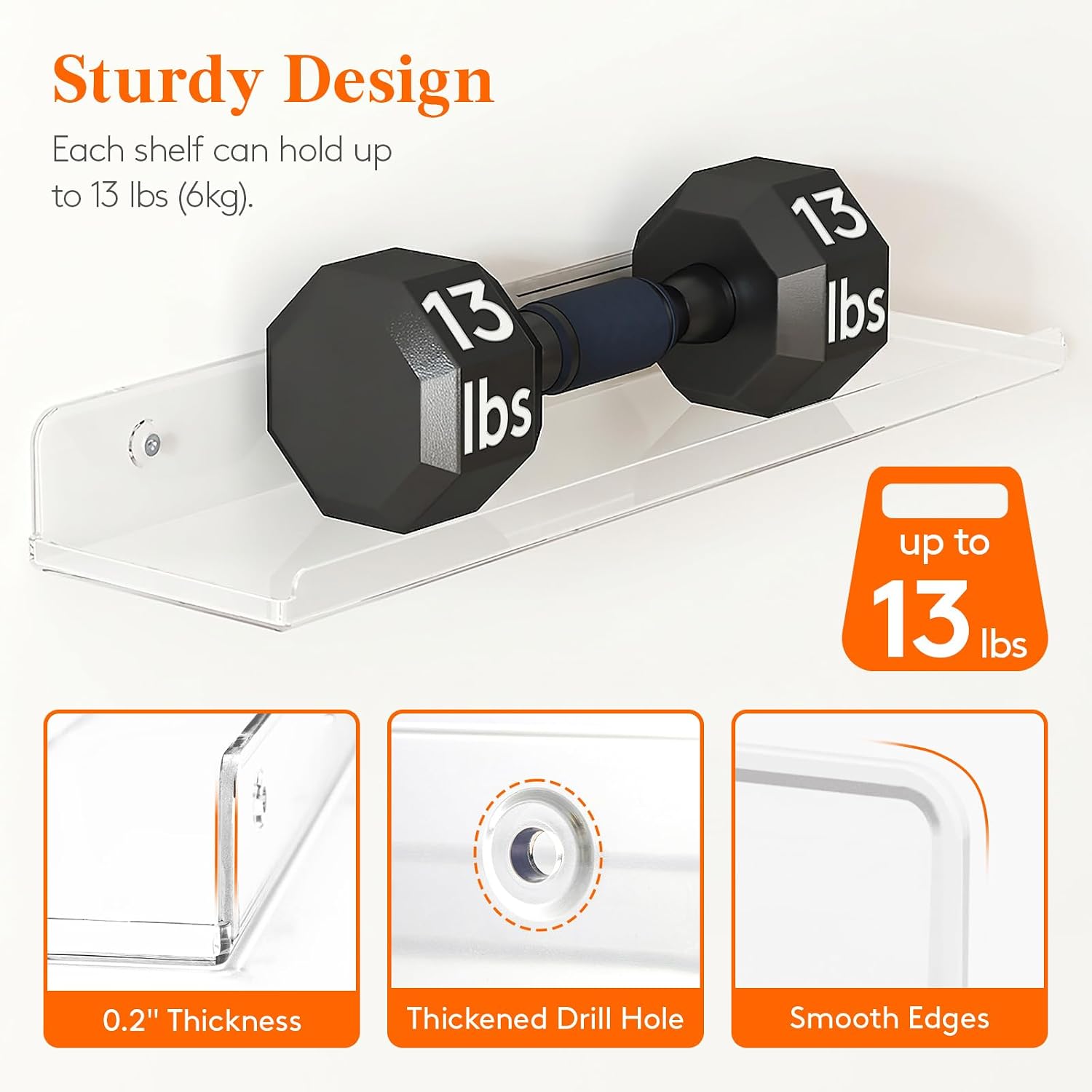 Thumbnail 4 de Lifewit 14" Clear Acrylic Floating Shelves for Bathroom, Organizer Wall Rack (4-Pack)