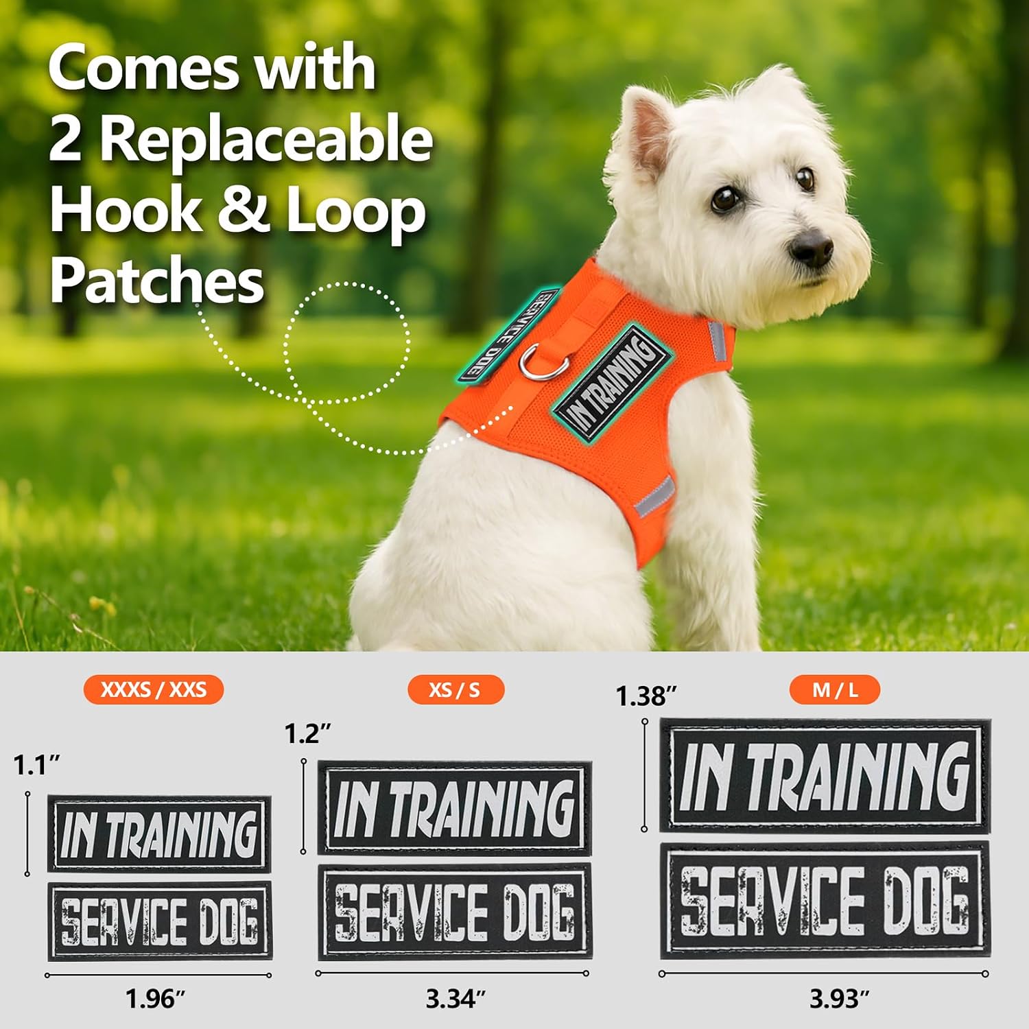 Detalle de Sunraymascota Small Dog Harness — Adjustable, Breathable Vest with Reflective Strips and Patches (Orange, S)