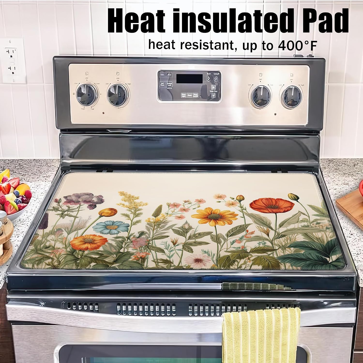 Detalle 1 de YIKTI Wild Flowers 28 x 20 Inch Stove Cover, Washable Heat-Resistant Mat