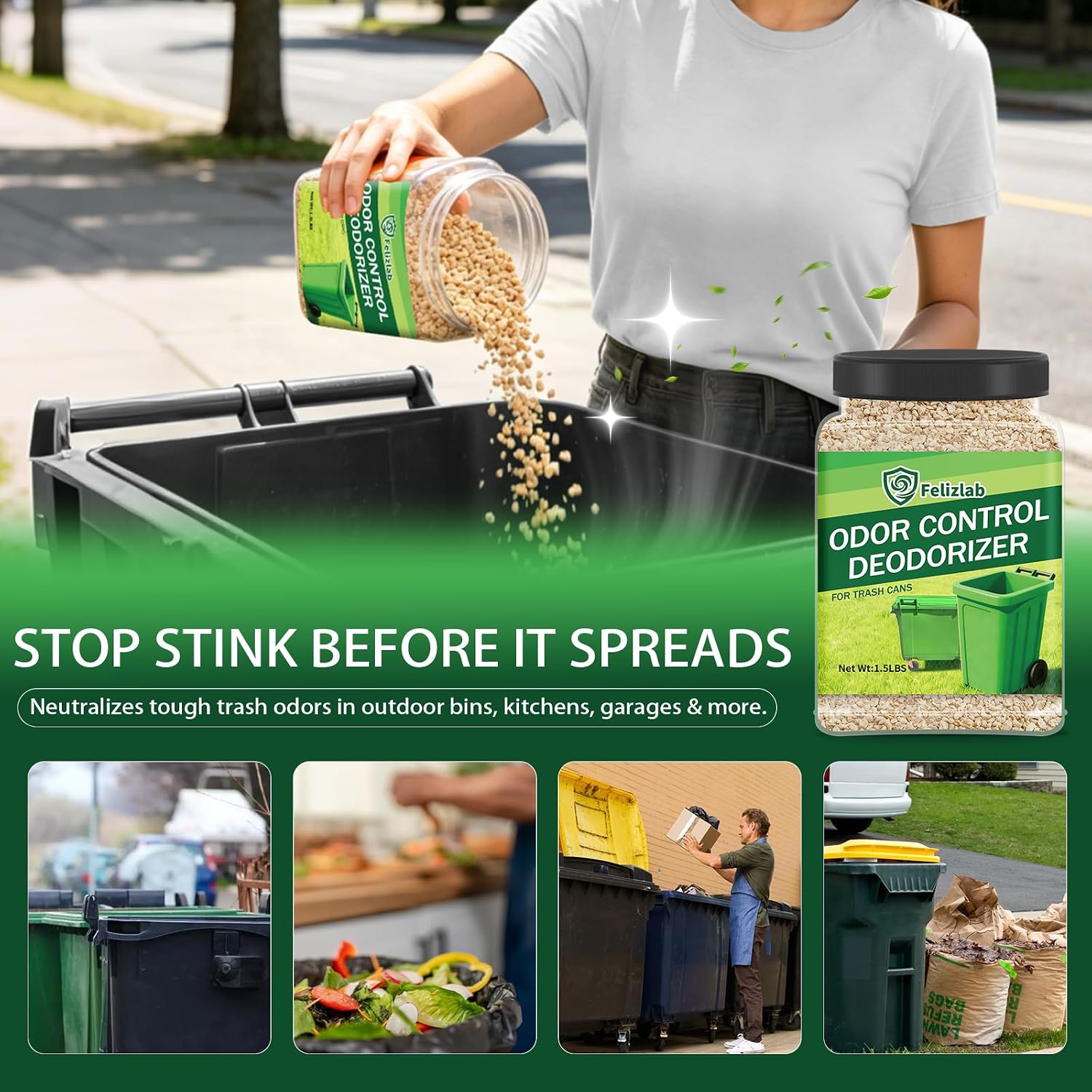 Detalle de Felizlab Outdoor Trash Can Deodorizer, 1.5 lbs