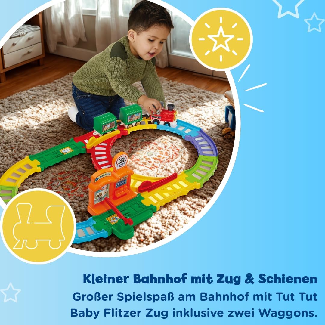 Detalle de VTech TUT TUT Baby Flitzer „Kleiner Bahnhof“ – interaktives Spielset mit Zug, Schranke, Weichen & Sensoren