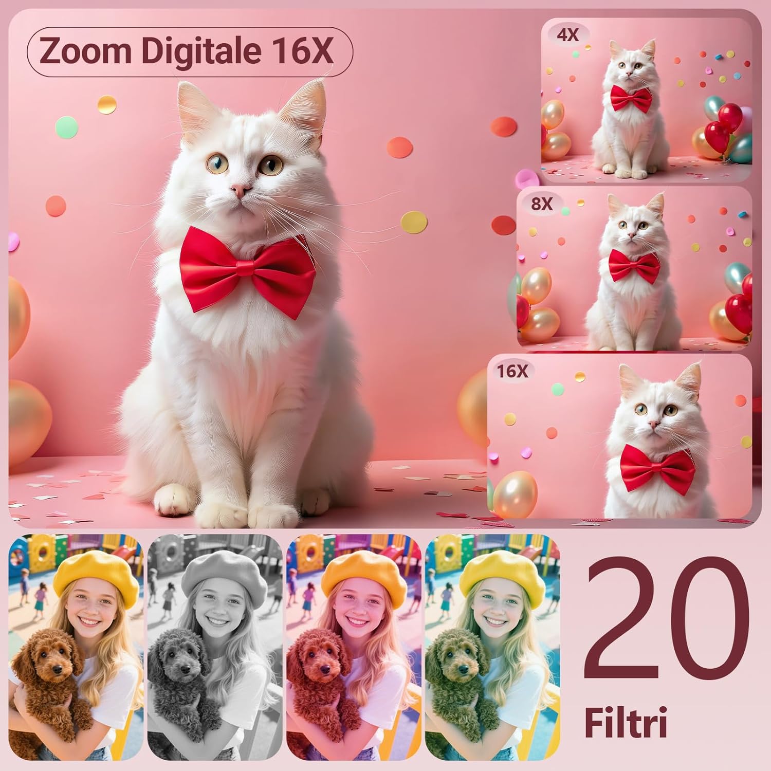 Thumbnail 2 de Fotocamera digitale 44MP con video HD 1080P, anti-shake e display IPS da 2,4" (zoom digitale 16X) rosa