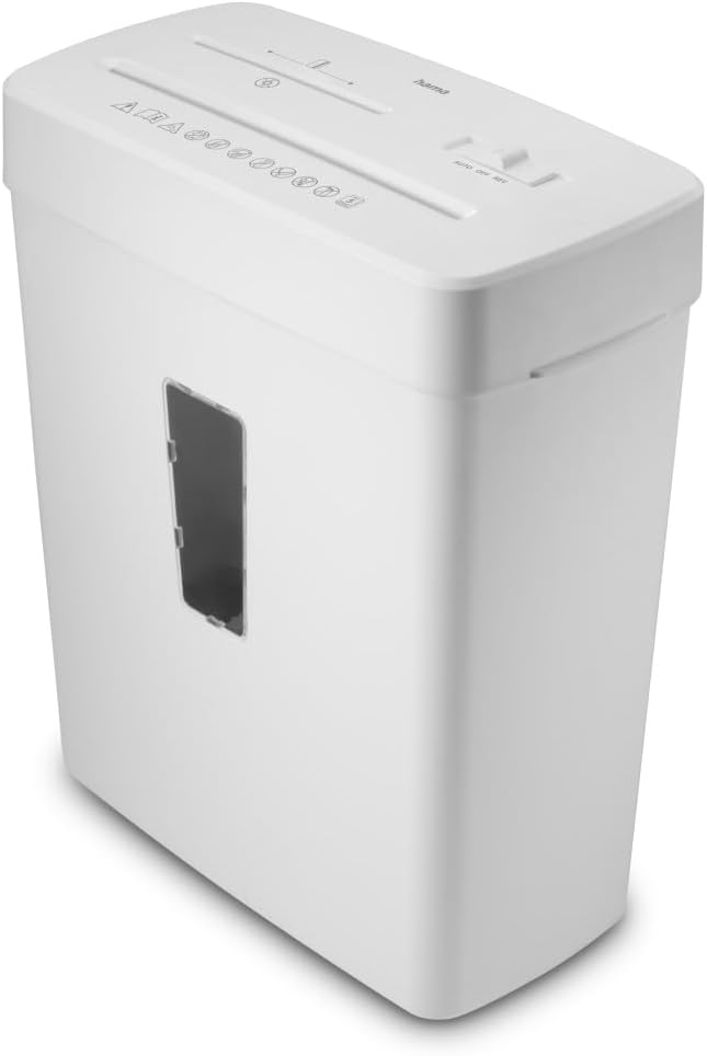 Detalle de Hama Aktenvernichter P5 T2 E2 O1 – Mikroschnitt, DSGVO-konform, 13 l Behälter, Einzug für CDs/DVDs/Plastikkarten