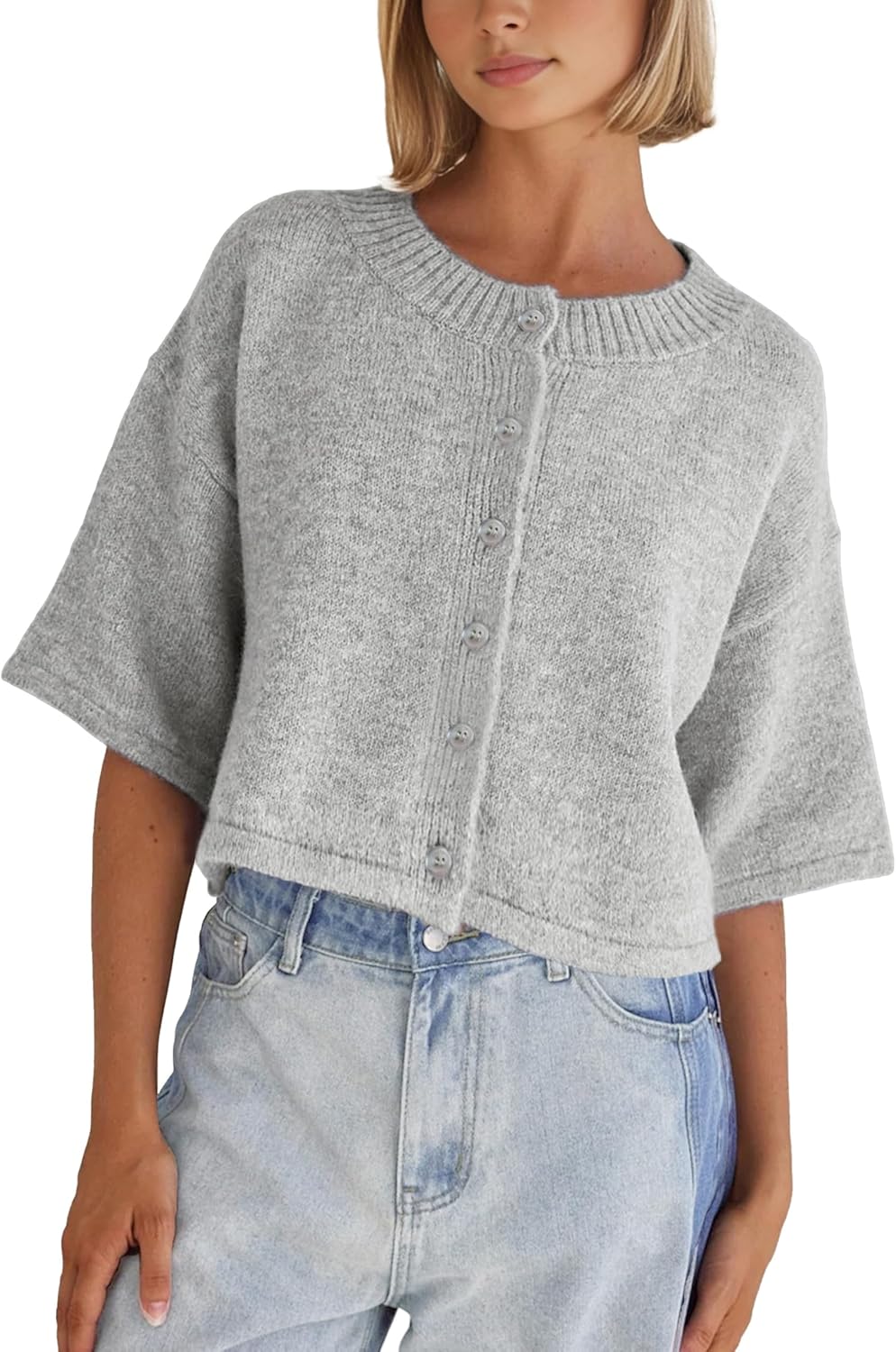 Detalle de Springrain Women's Lightweight Cropped Cardigan Sweater