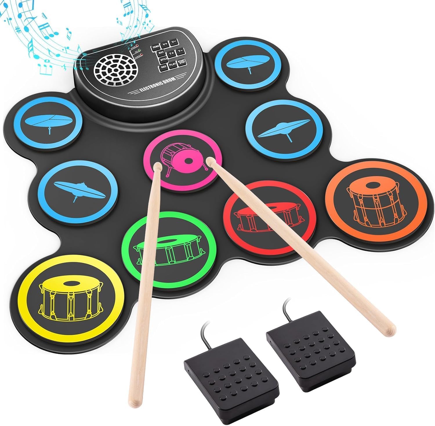 Detalle de Sboet 9-Pad Electronic Drum Set with Headphone Jack, Speaker and Recording