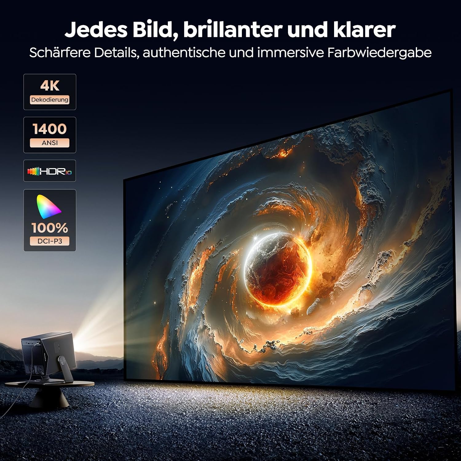 Detalle de Beamer 4K mit VIDAA OS – TOPTRO A2: Schnelles Streaming, intelligentes Bildmanagement und flexibler Aufbau