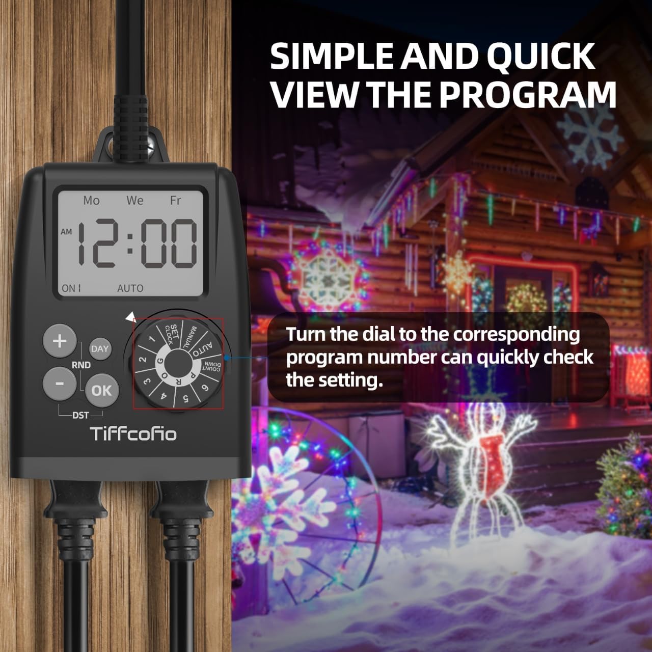 Detalle de TiFFCOFiO TF-261B Digital Outdoor Timer Outlet, 2 Grounded Outlets