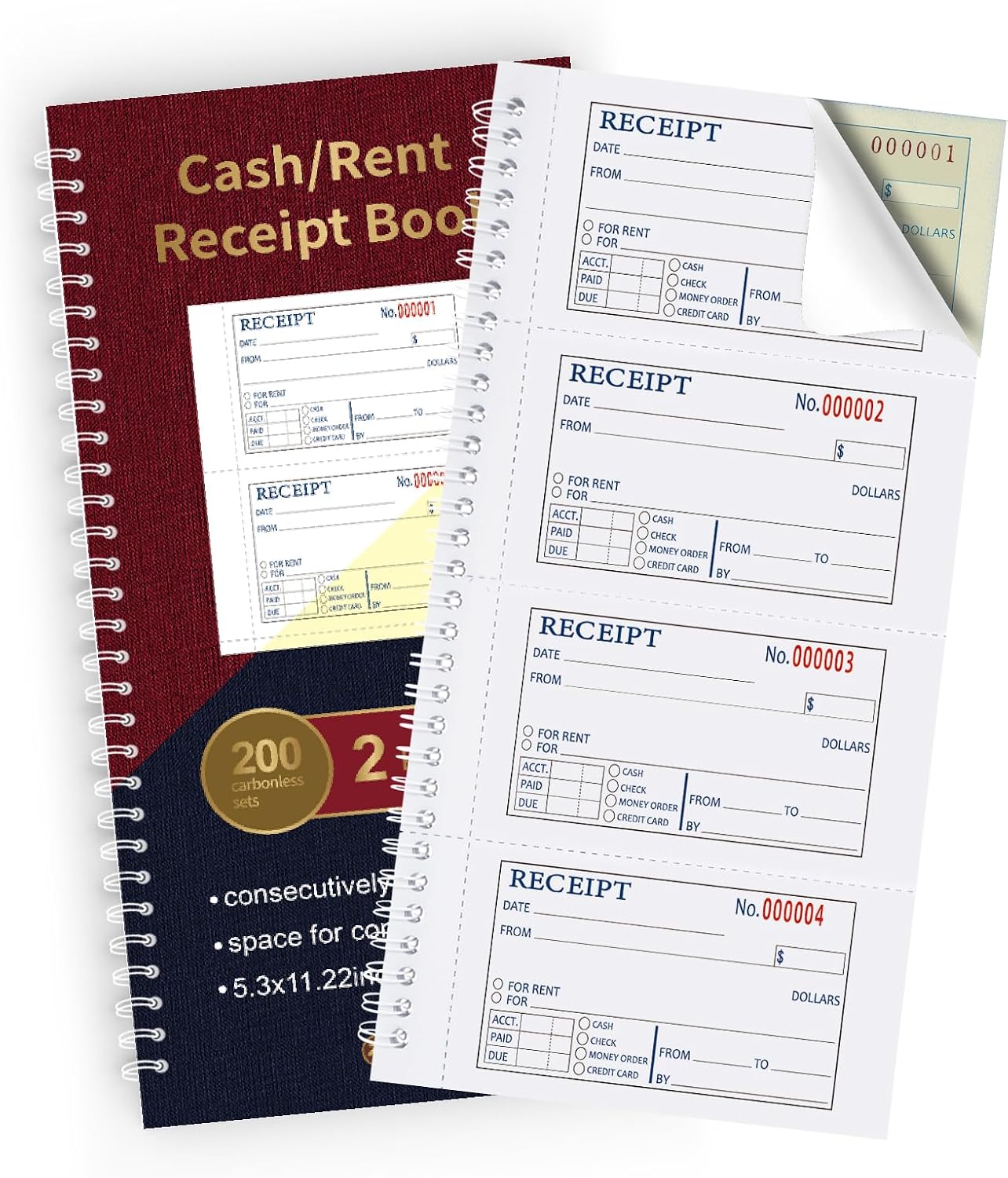 Detalle de Zzrywuty Zzrywuty-005 Carbonless Money and Rent Receipt Book, 200 Sets