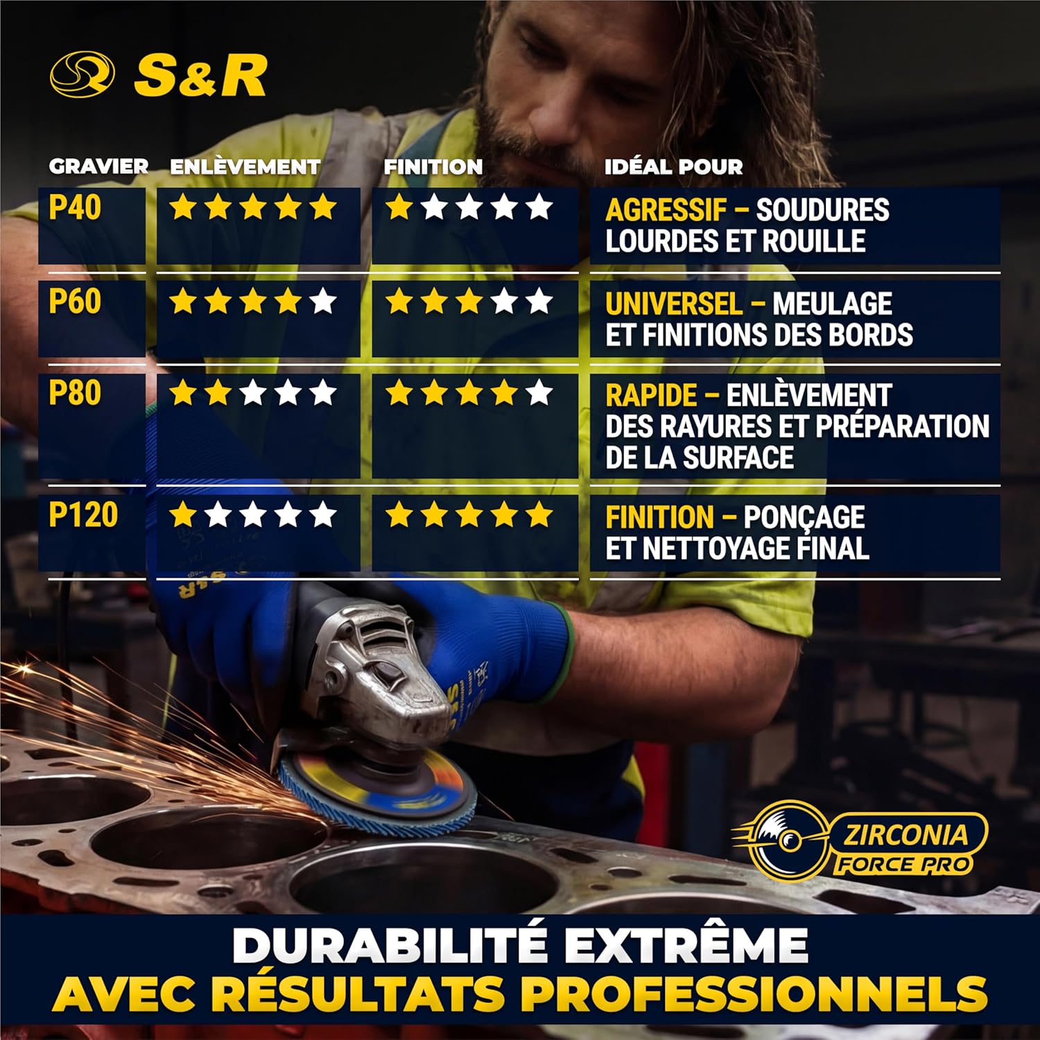 Detalle de S&R Disques à Lamelles 125 mm – 20 pièces, grain 40/60/80/120, pour métal et bois