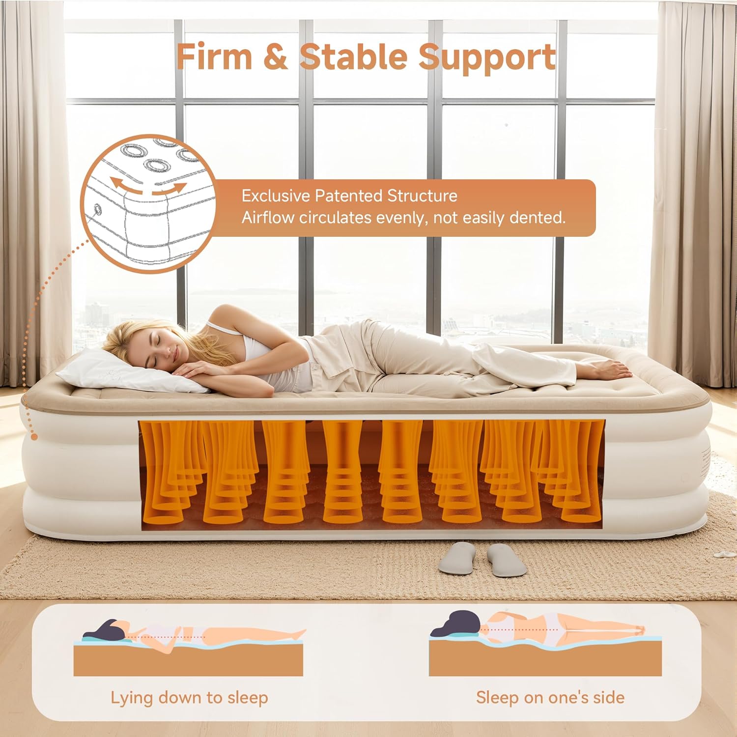 Thumbnail 4 de Sebor Air Mattress with Built-in Pump (Twin XL, Khaki White)