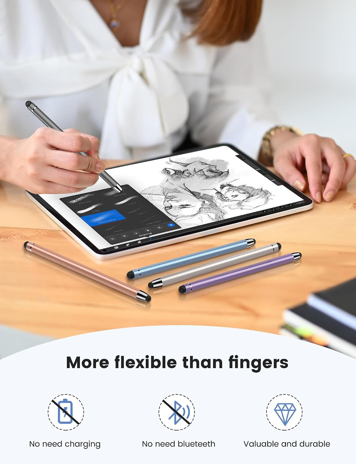 Detalle 1 de MEKO 2-in-1 Stylus Pens for Touch Screens (Universal Capacitive Tablet Pen) – 5 Styluses + 10 Replacement Tips