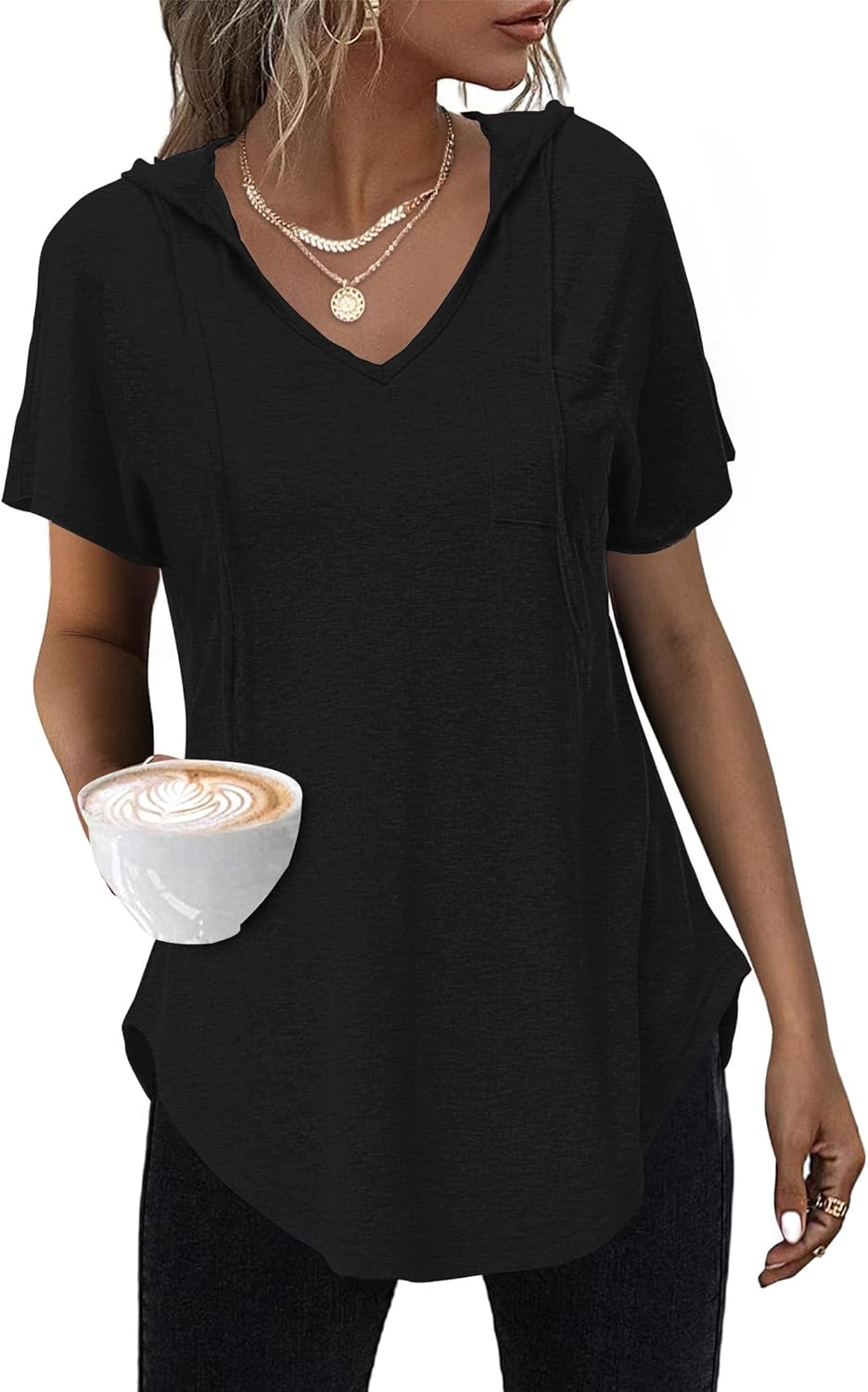 Thumbnail 3 de WNEEDU T-Shirt Donna Manica Corta Felpa con Cappuccio: casual e versatile per l’estate