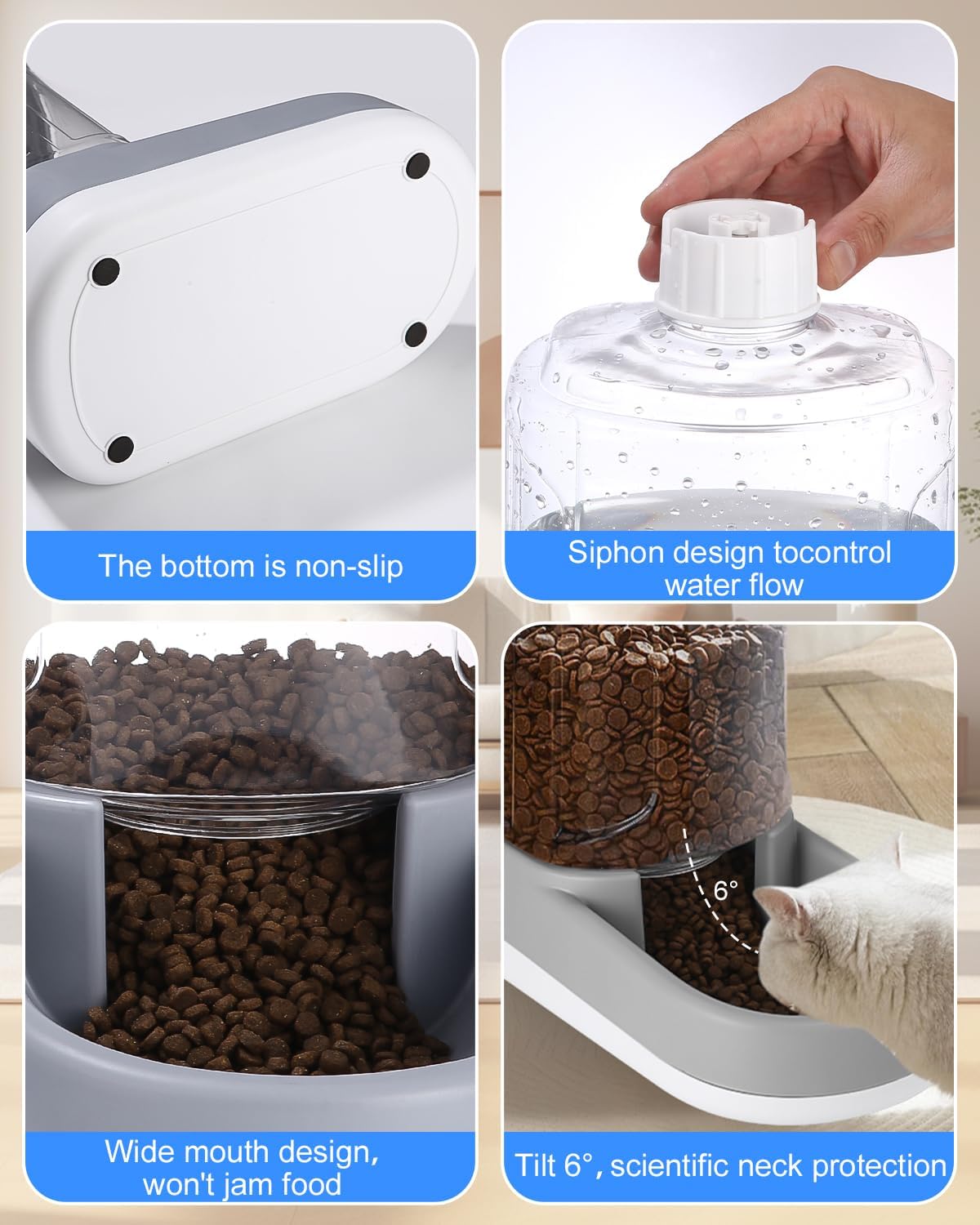 Thumbnail 6 de Zounin automatische voer- en waterdispenser, 2 x 3,8 l, grijs