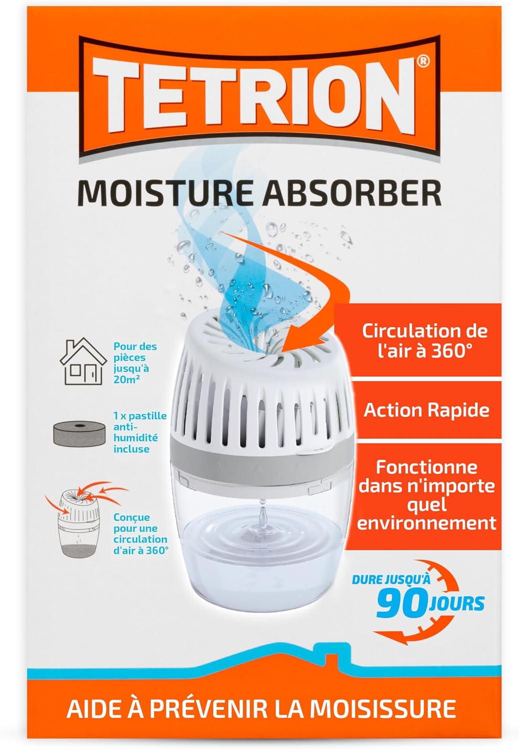 Tetrion Absorbeur d'Humidité 20m² – Protection 360° et 90 Jours