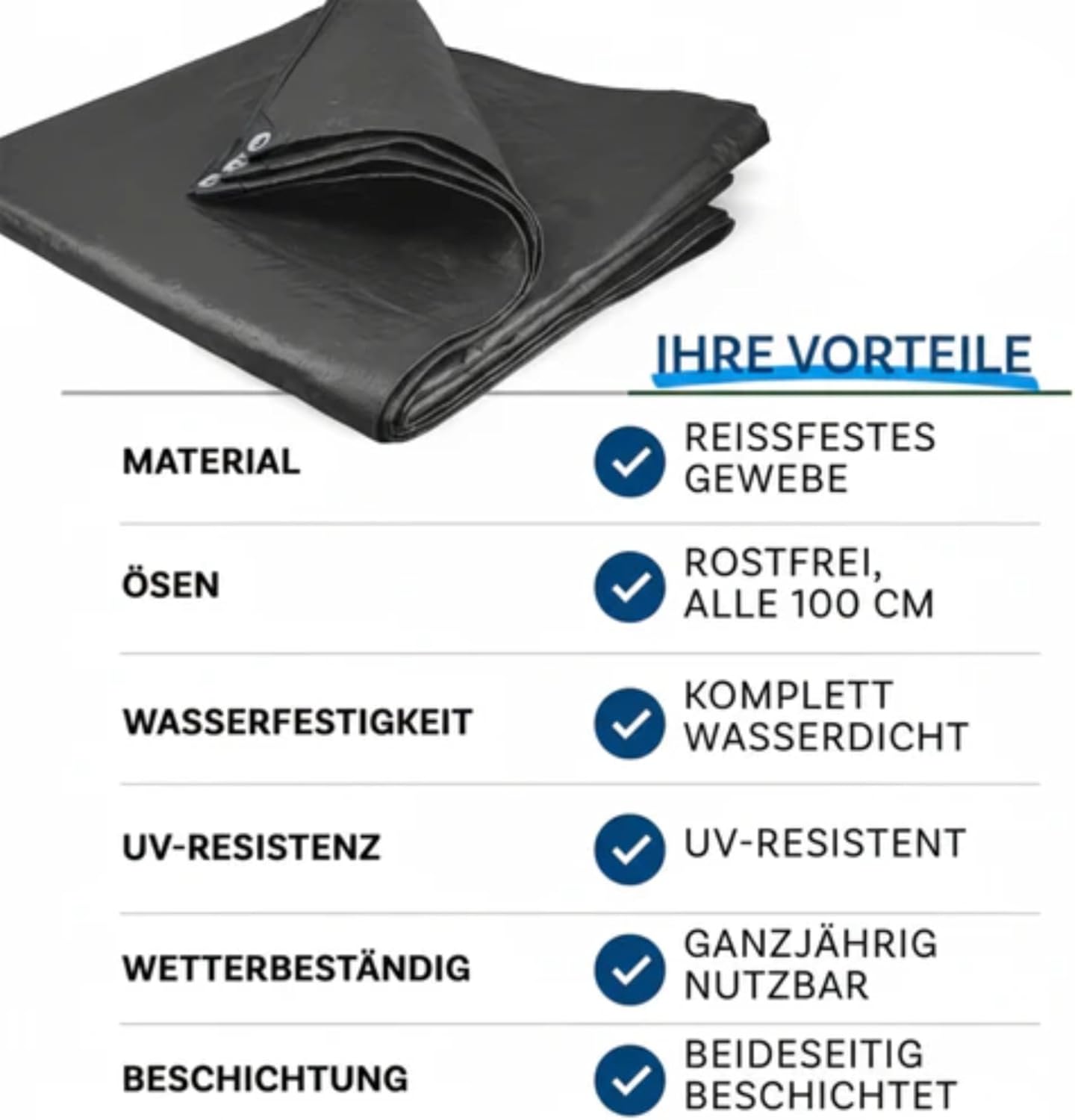 Thumbnail 3 de KARAT Abdeckplane 240 g/m² wasserdicht, 10 × 12 m, Anthrazit – Allzweckplane für Garten, Wetter- und UV-beständig
