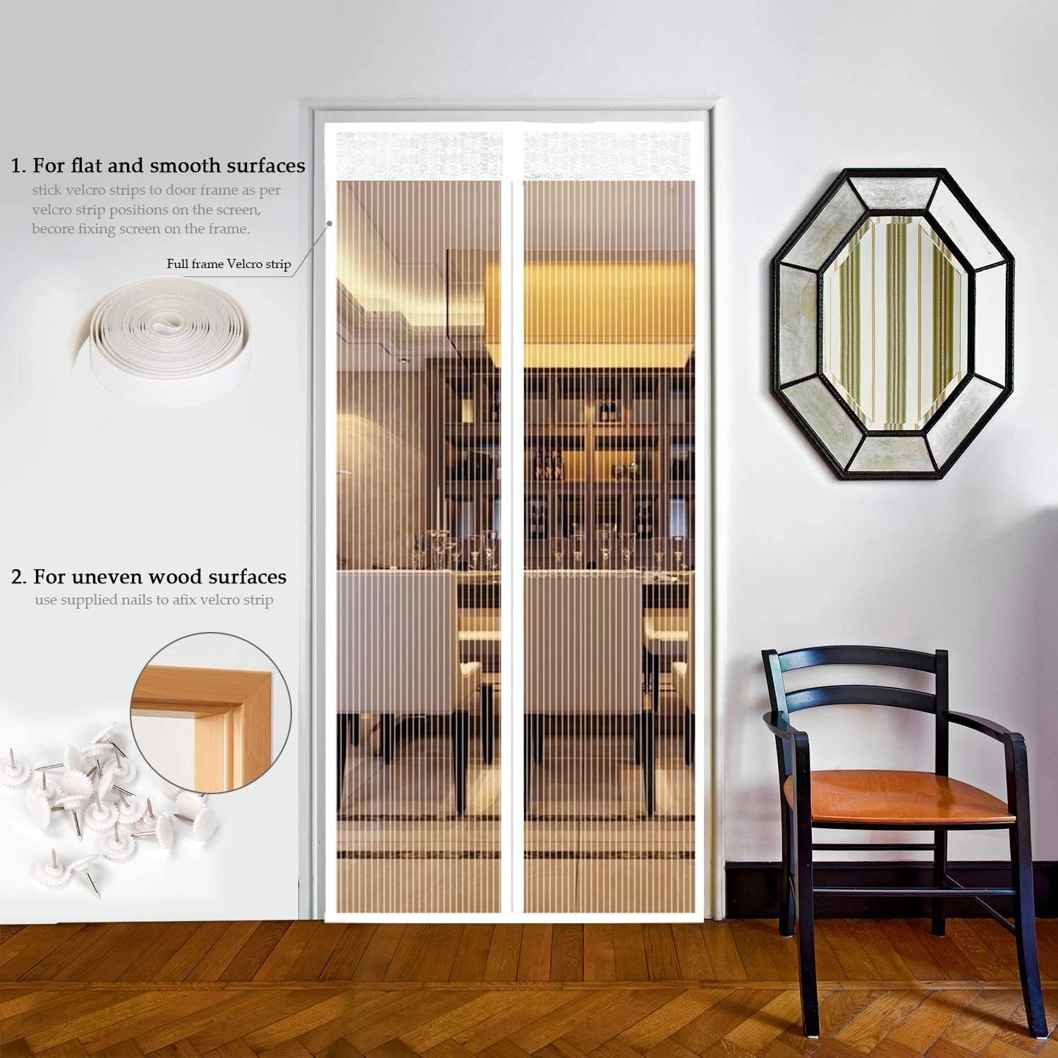 Thumbnail 3 de Magnetic Screen Door Polyester Magnetic Fly Screen Curtain (White, 120x220 cm)